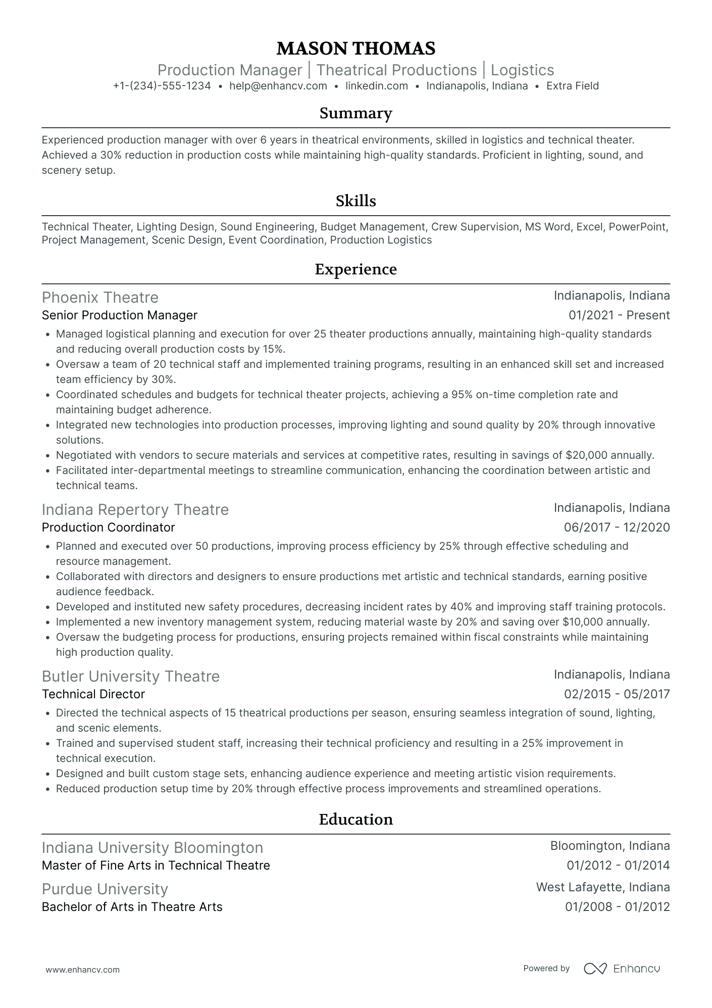 Theater Stage Manager Resume Example