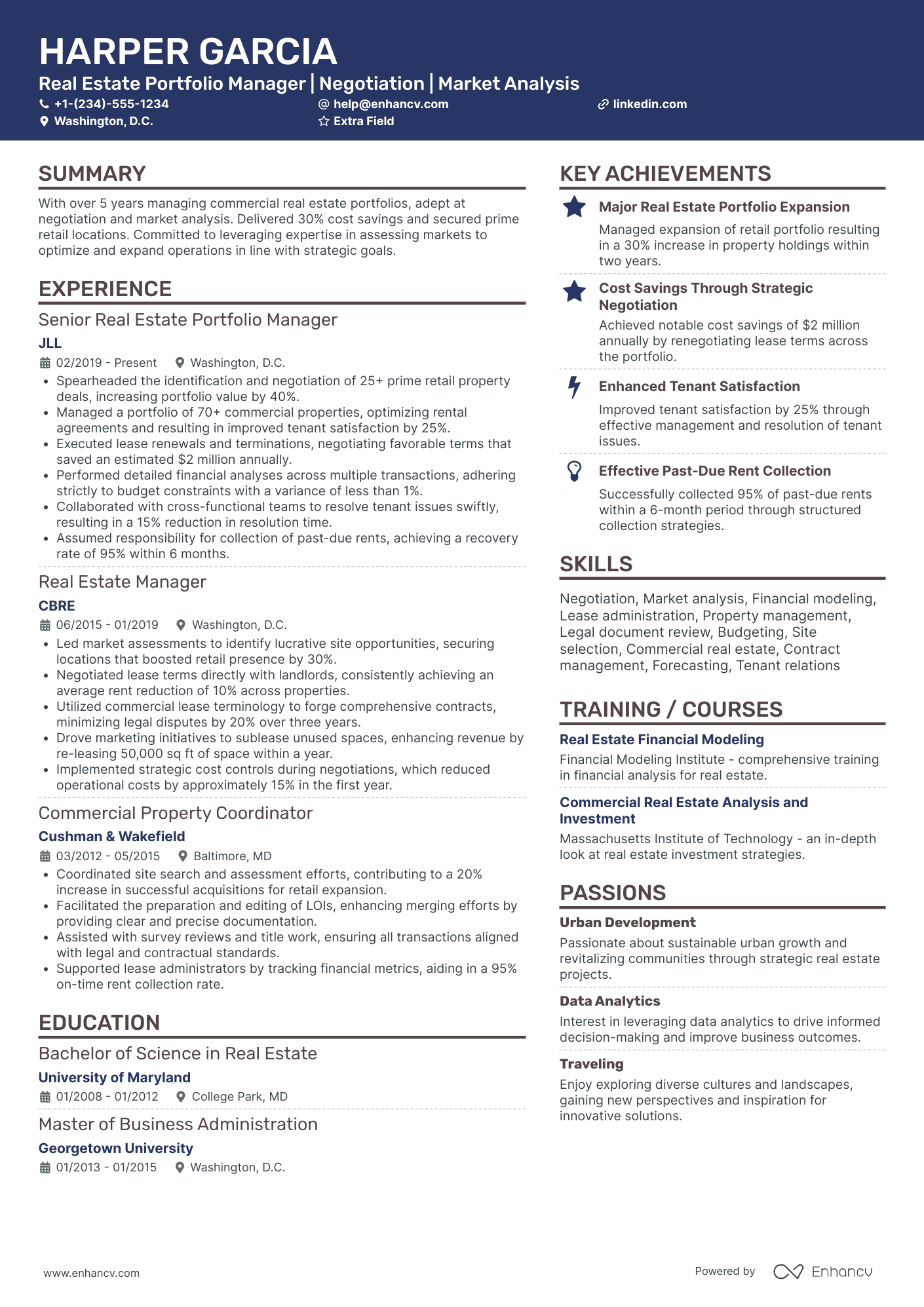 Property Portfolio Manager Resume Example