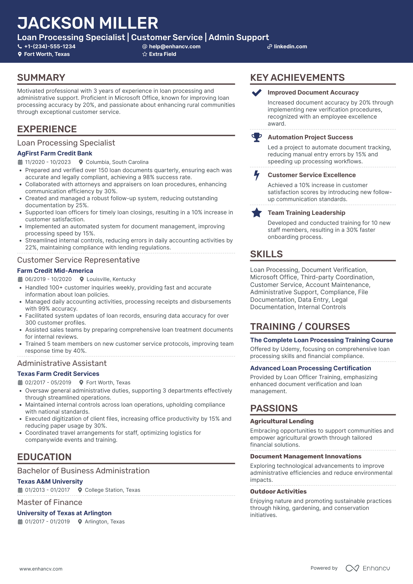 Loan Processing Coordinator Resume Example