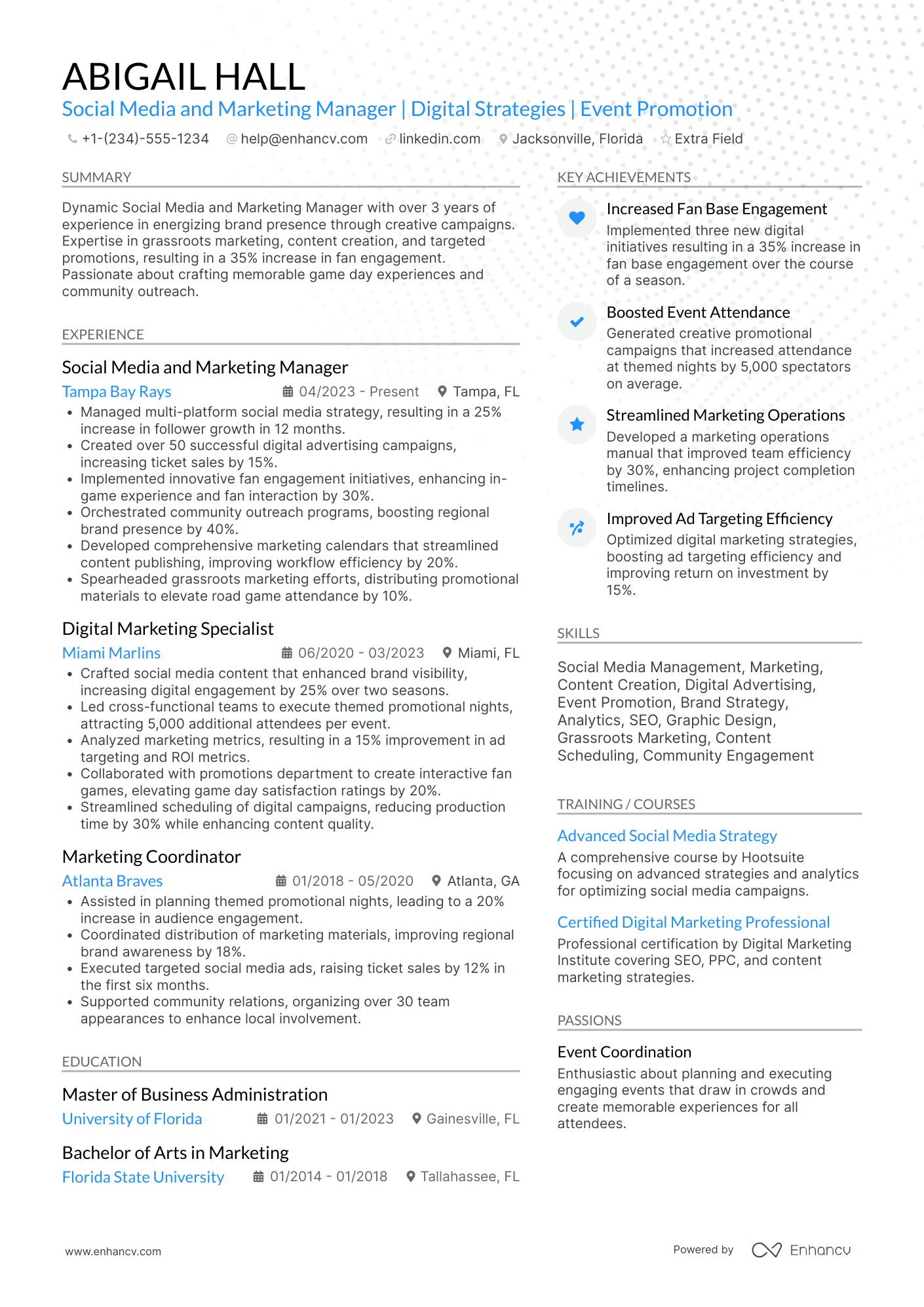 Social Media Marketing Manager Resume Example