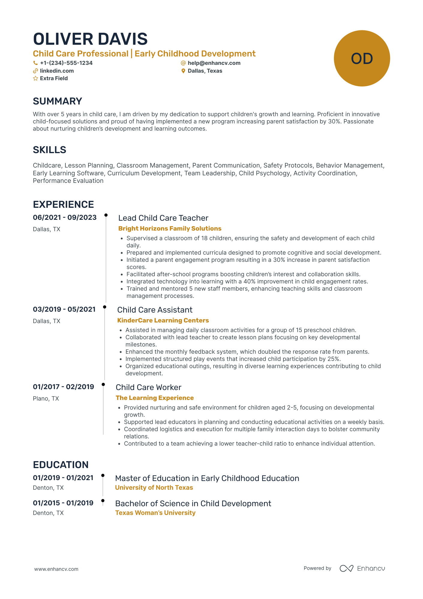 Entry Level Child Care Worker Resume Example