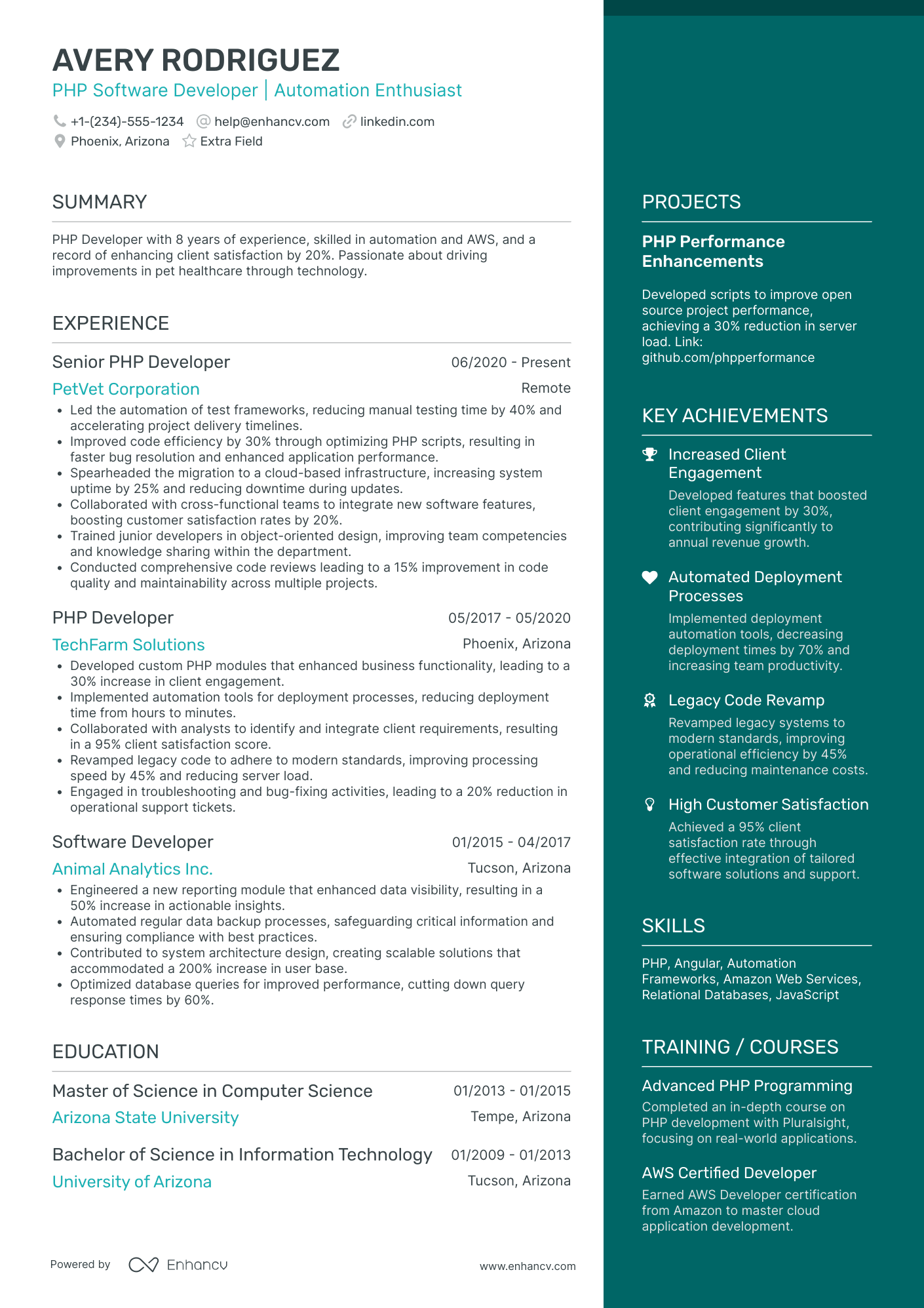 PhP Software Developer Resume Example