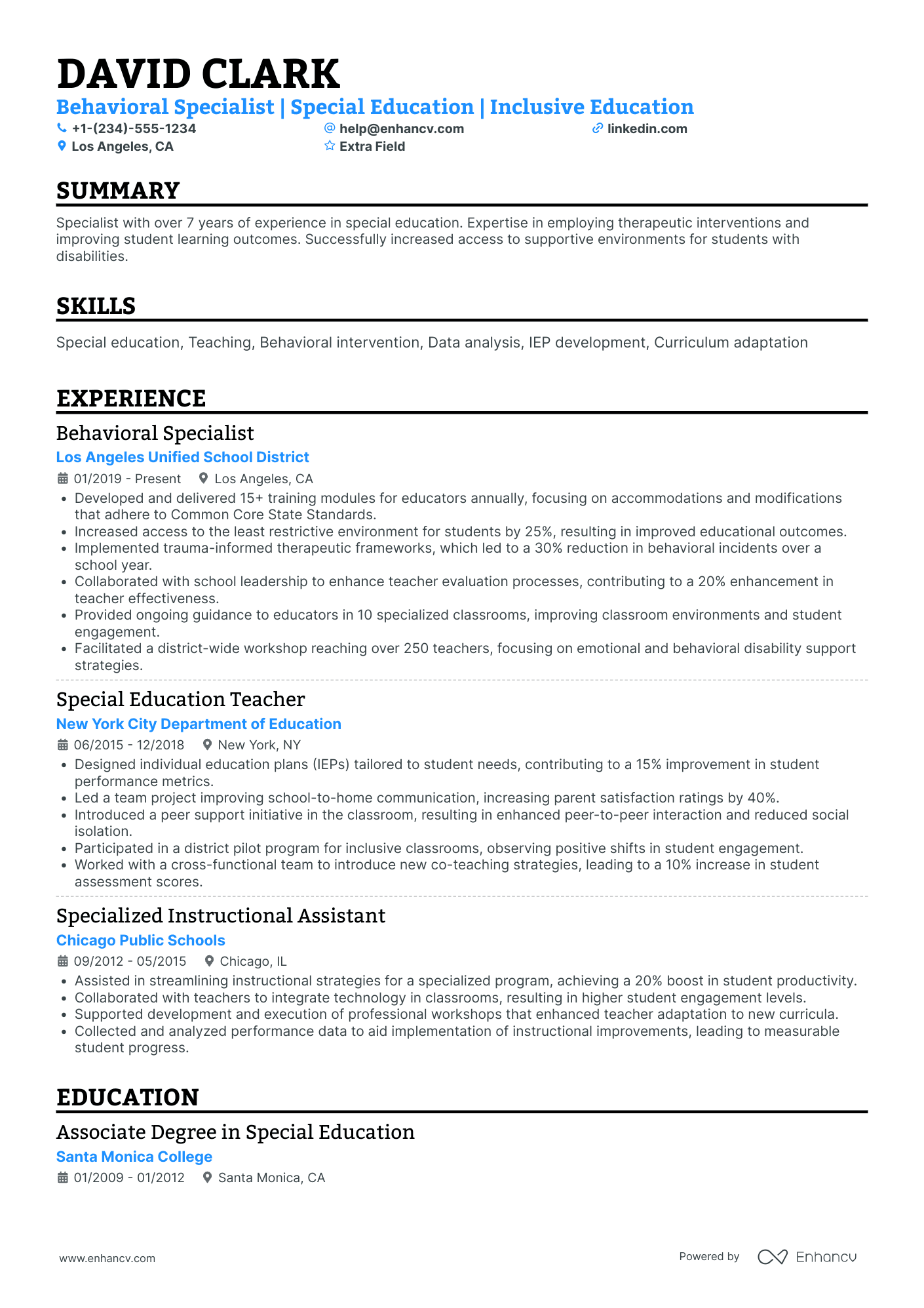 New Teacher with Special Education Expertise Resume Example