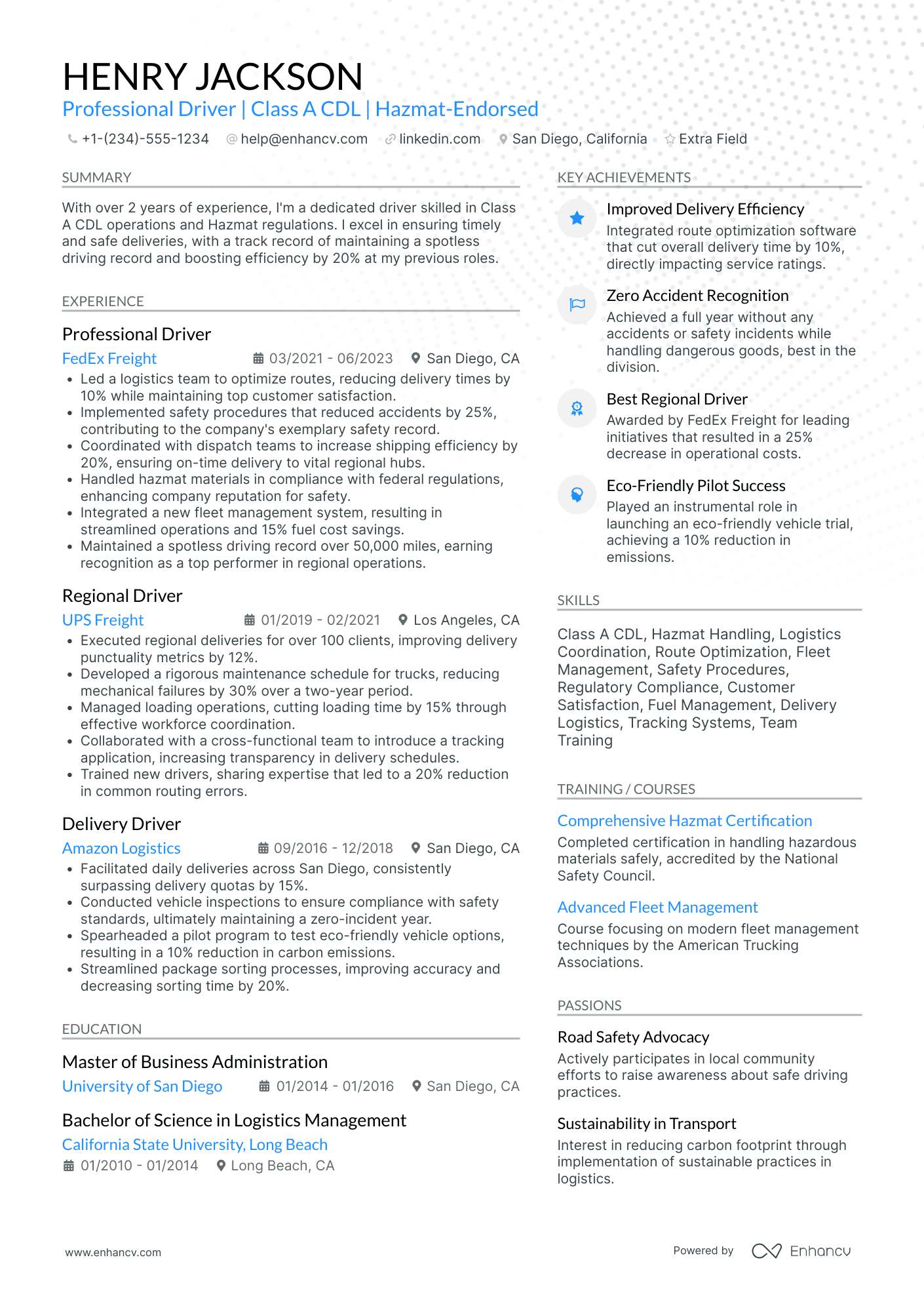 Freight Delivery Driver Resume Example