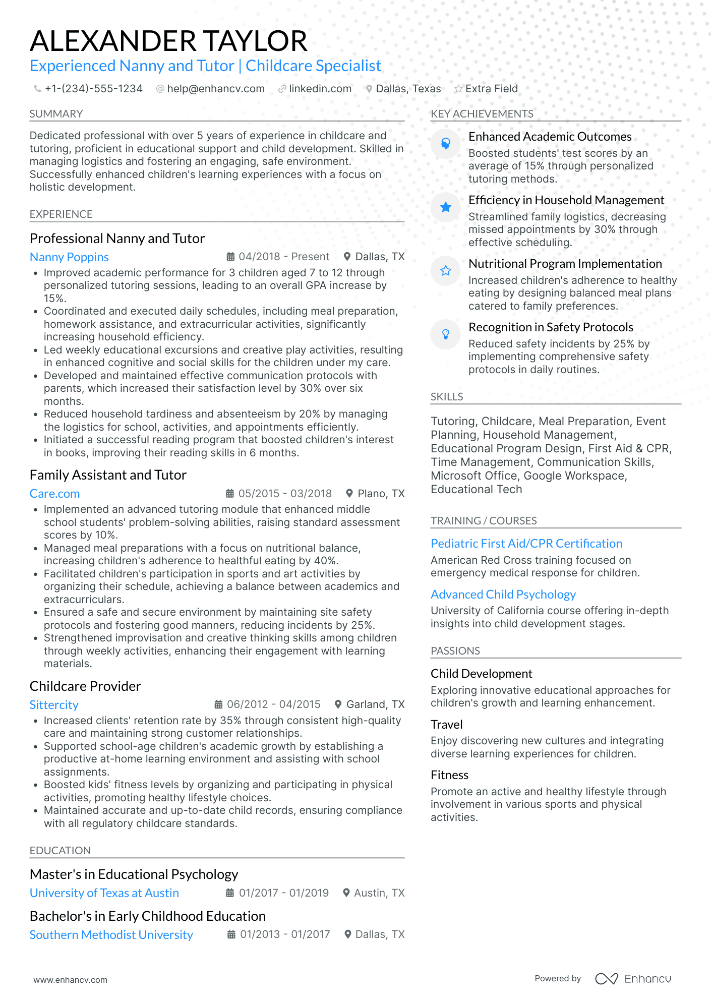 Nanny Tutor Resume Example