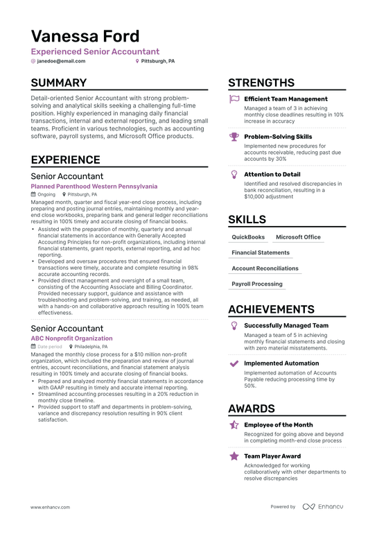 Full Cycle Accounting Resume Example