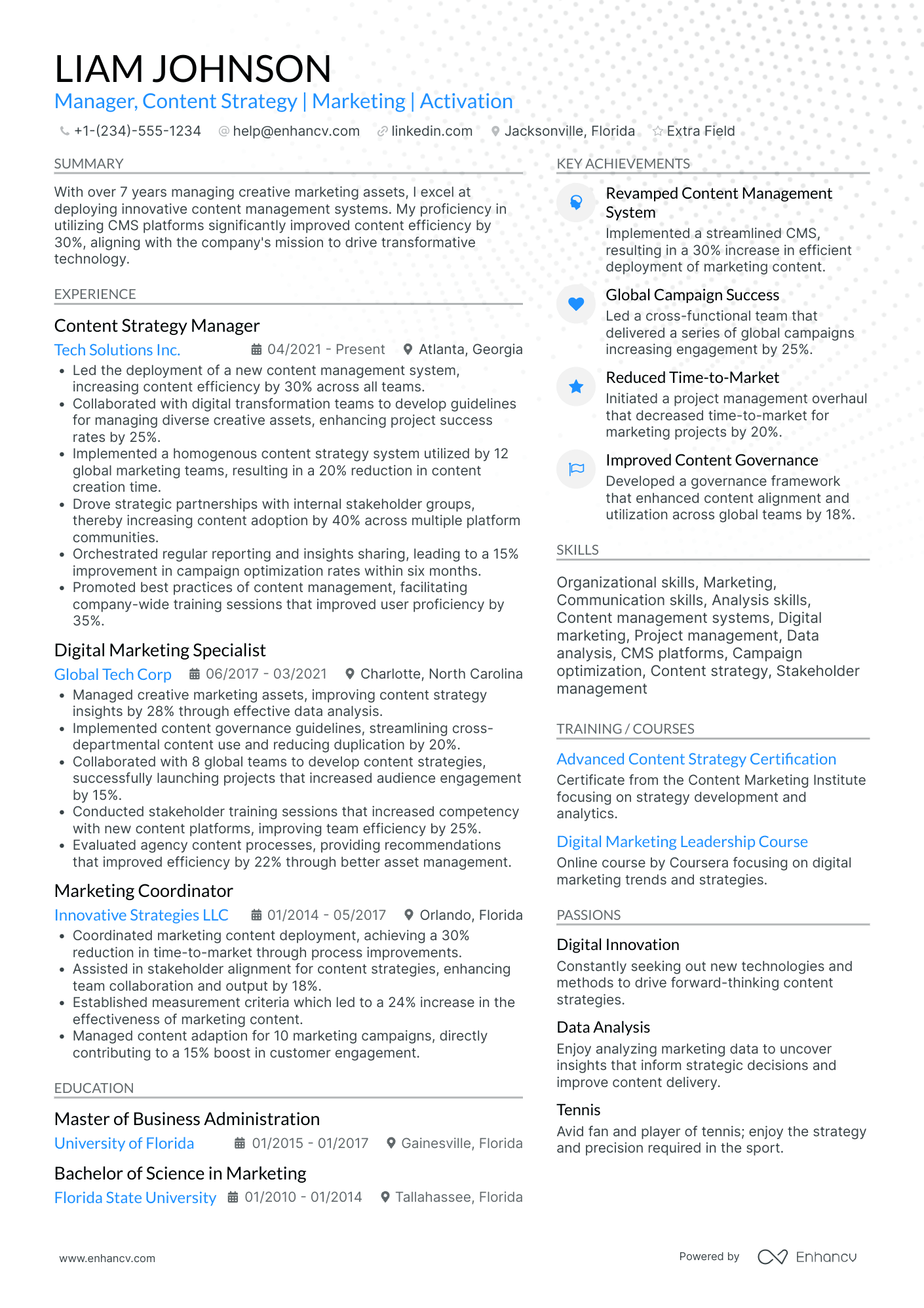 Content Strategy Manager Resume Example