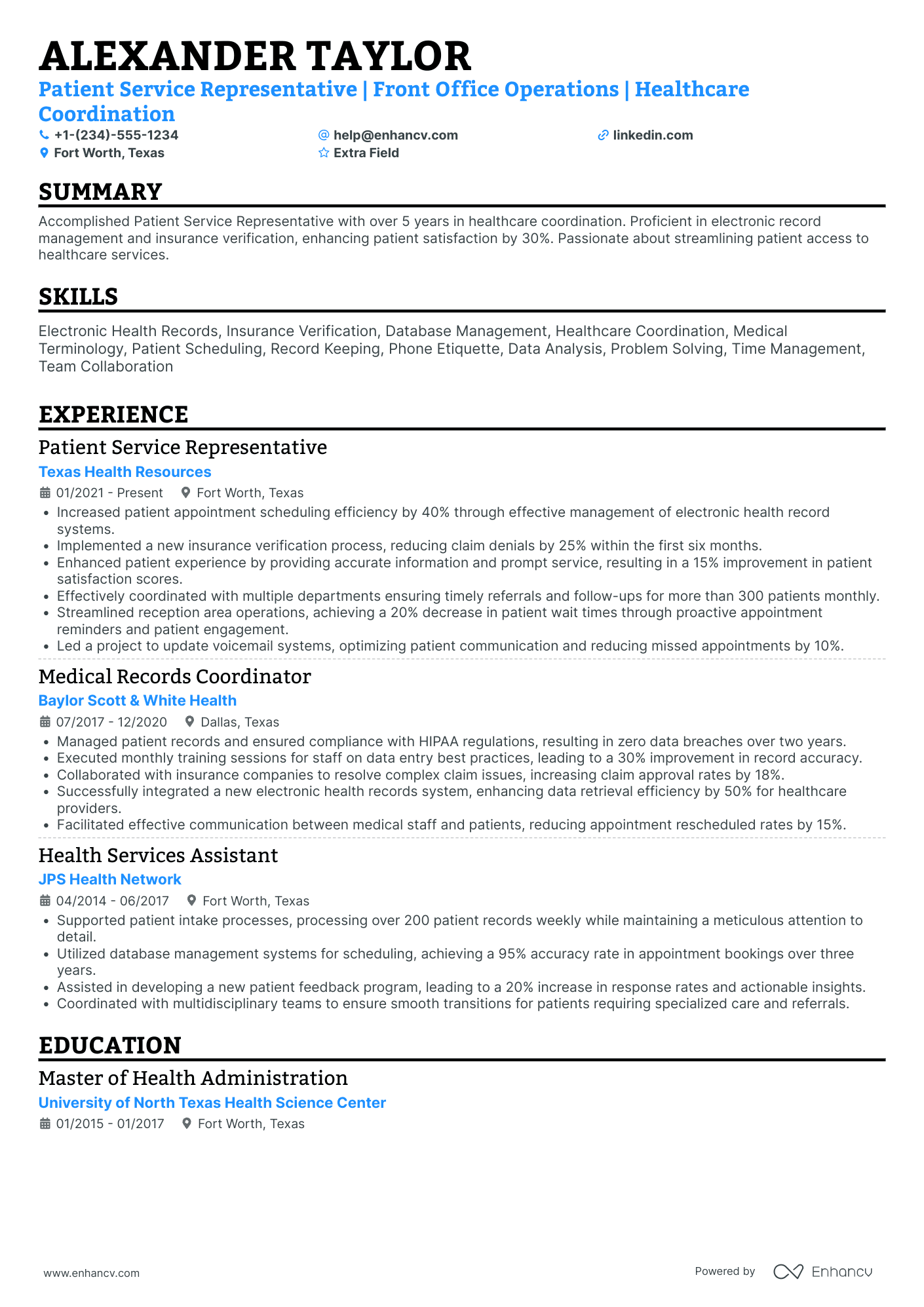 Patient Service Representative III Resume Example