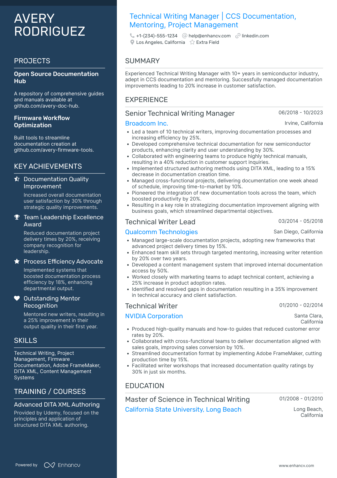 Technical Writing Manager Resume Example