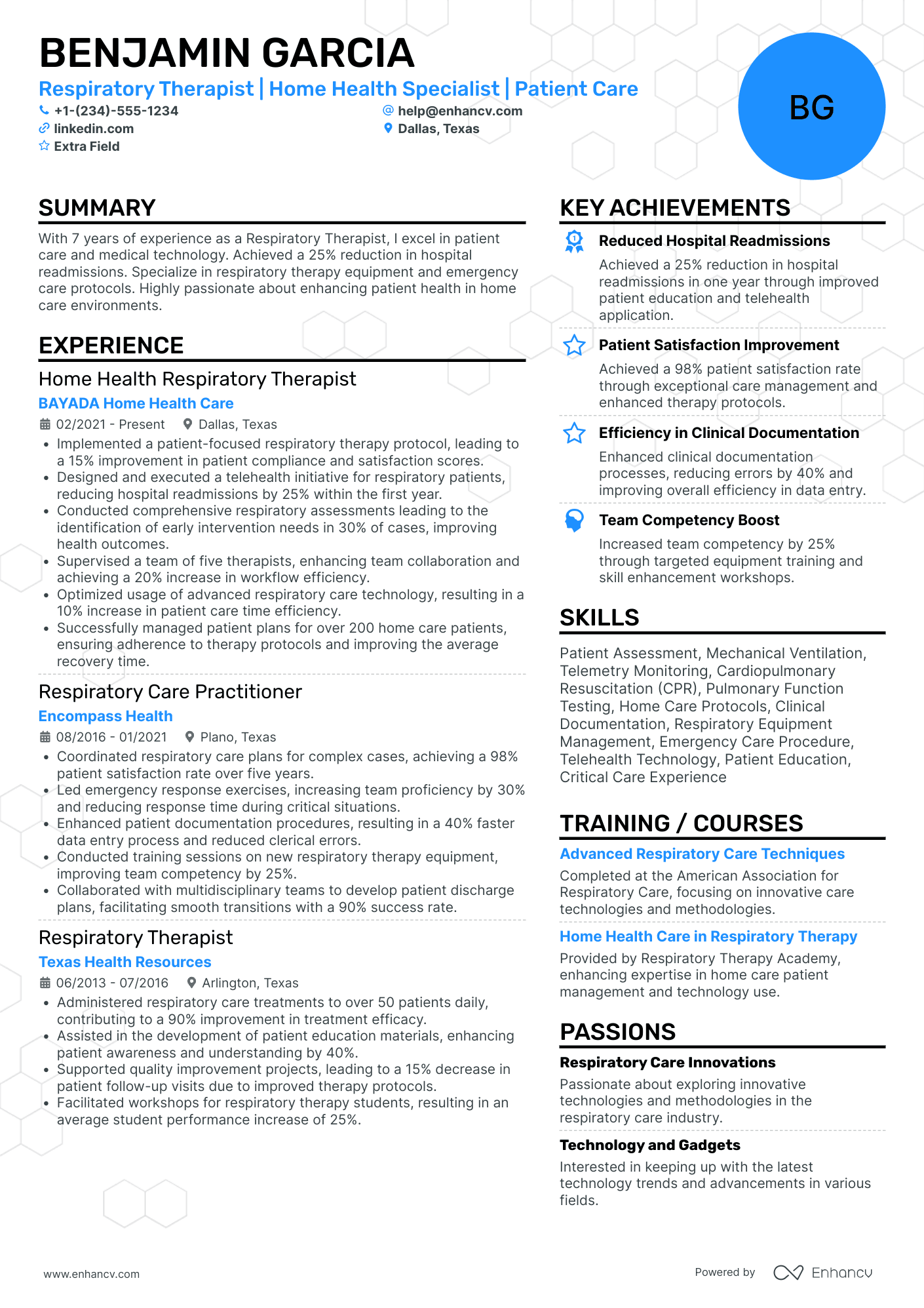 Home Health Respiratory Therapist Resume Example