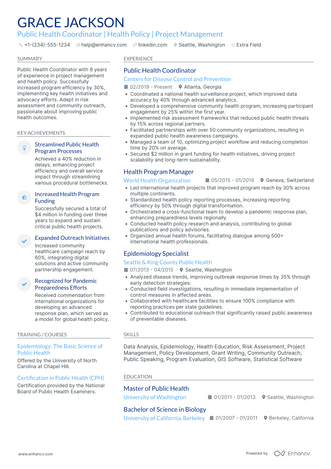 Public Health Coordinator Resume Example