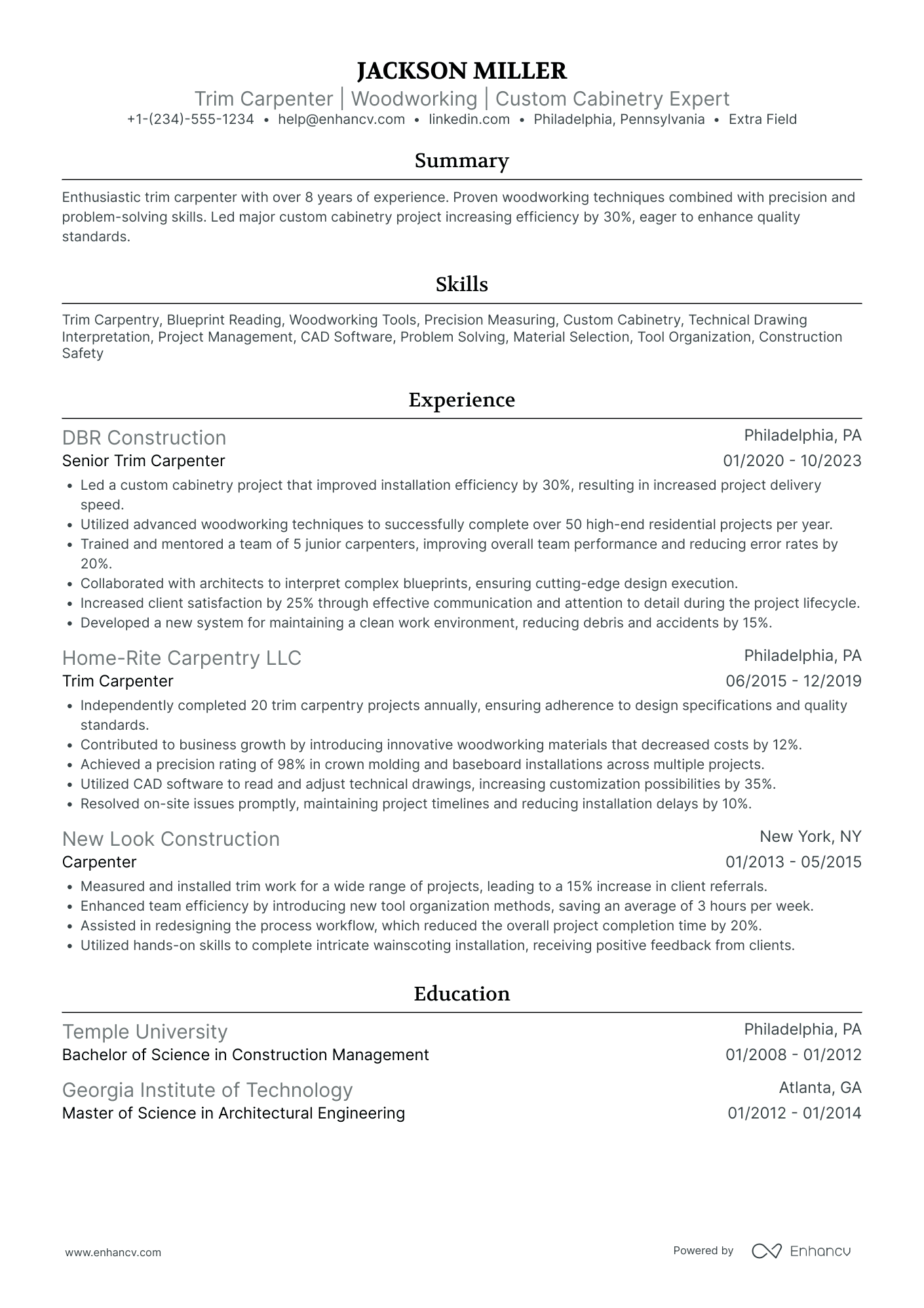 Trim Carpenter Resume Example