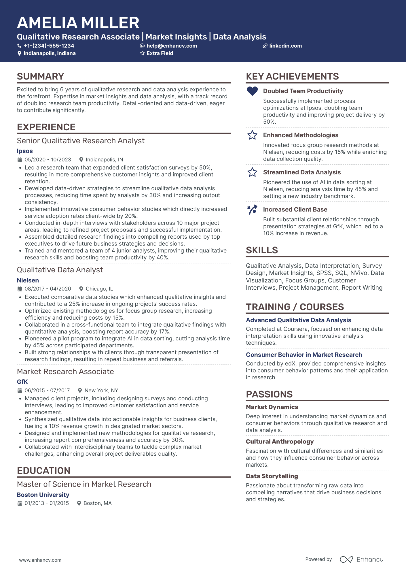 Qualitative Research Associate Resume Example