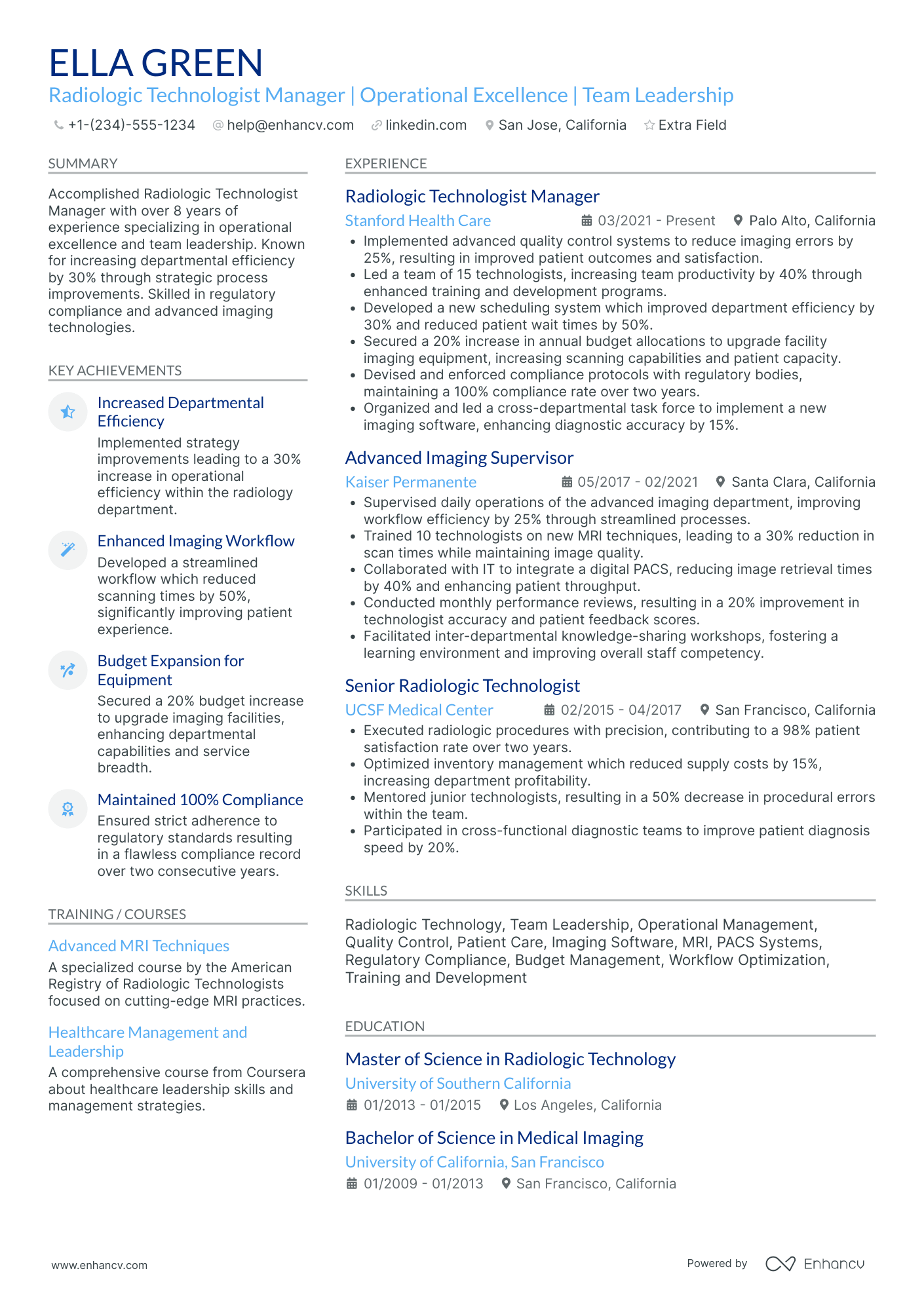 Radiologic Technologist Manager Resume Example