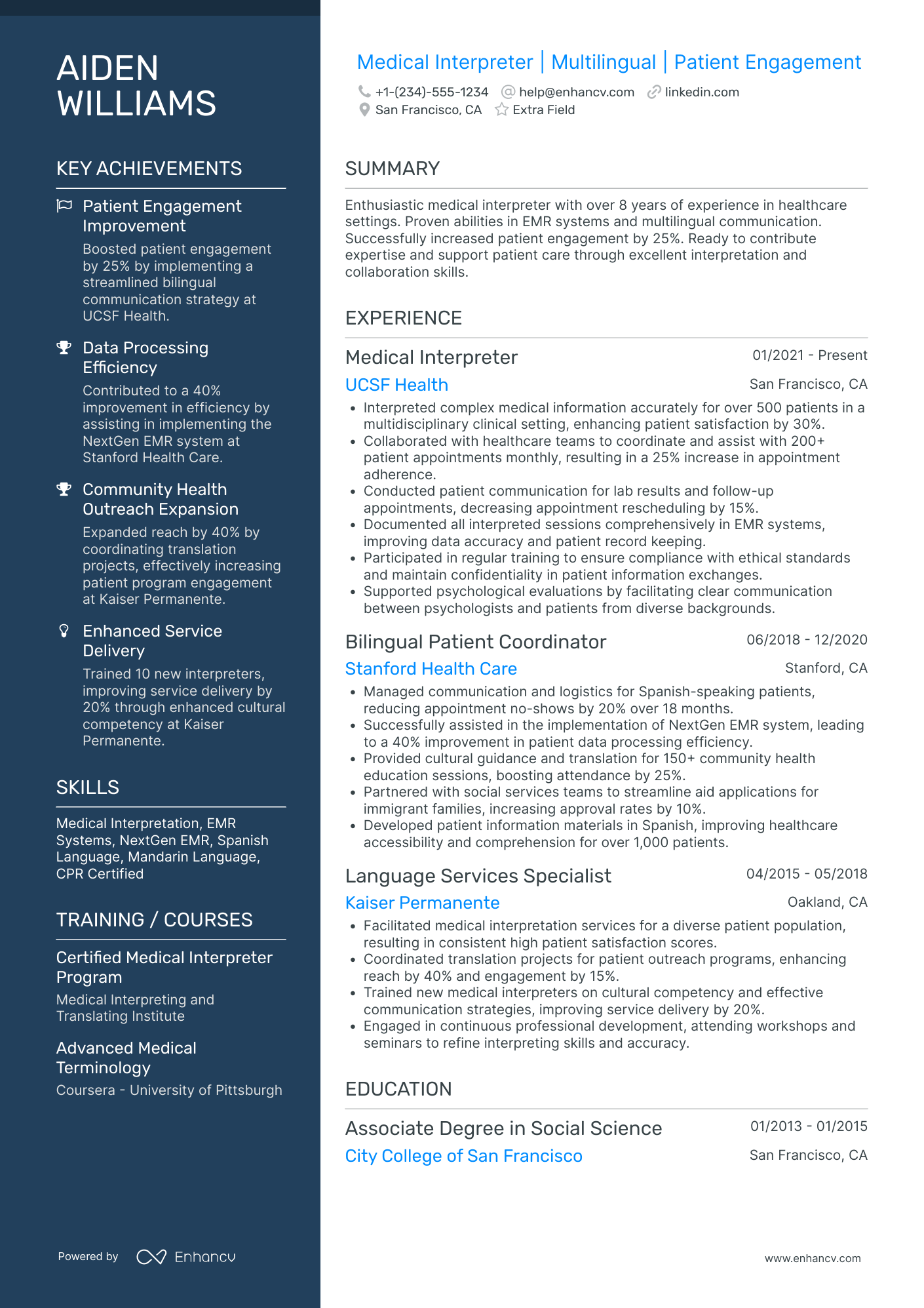 Social Service Interpreter Resume Example