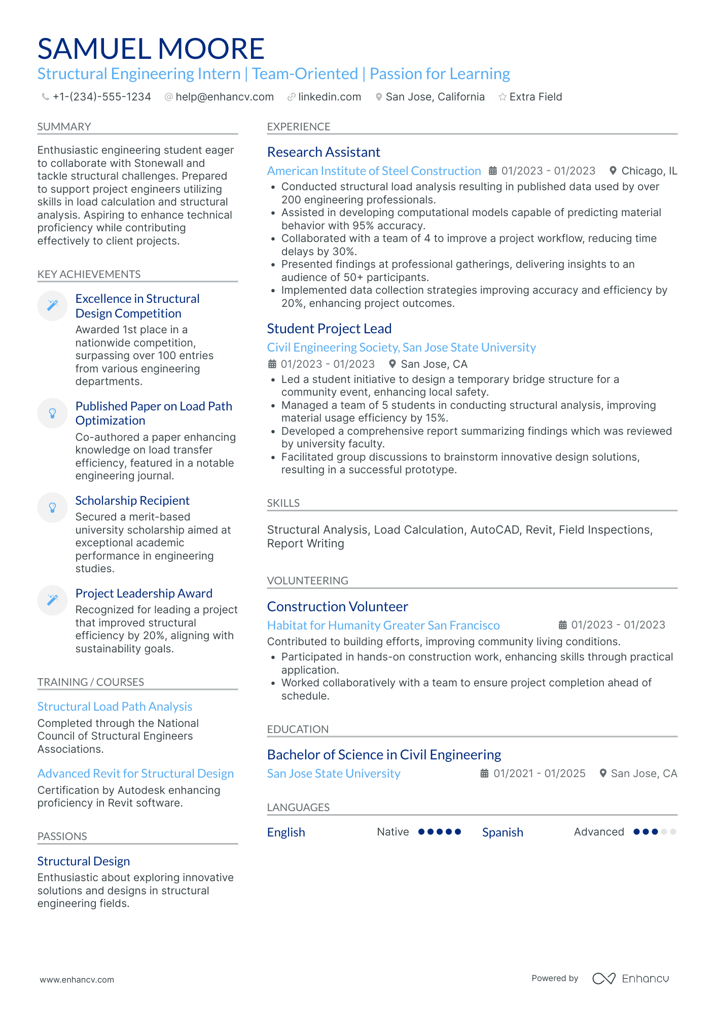 Structural Engineering Intern Resume Example