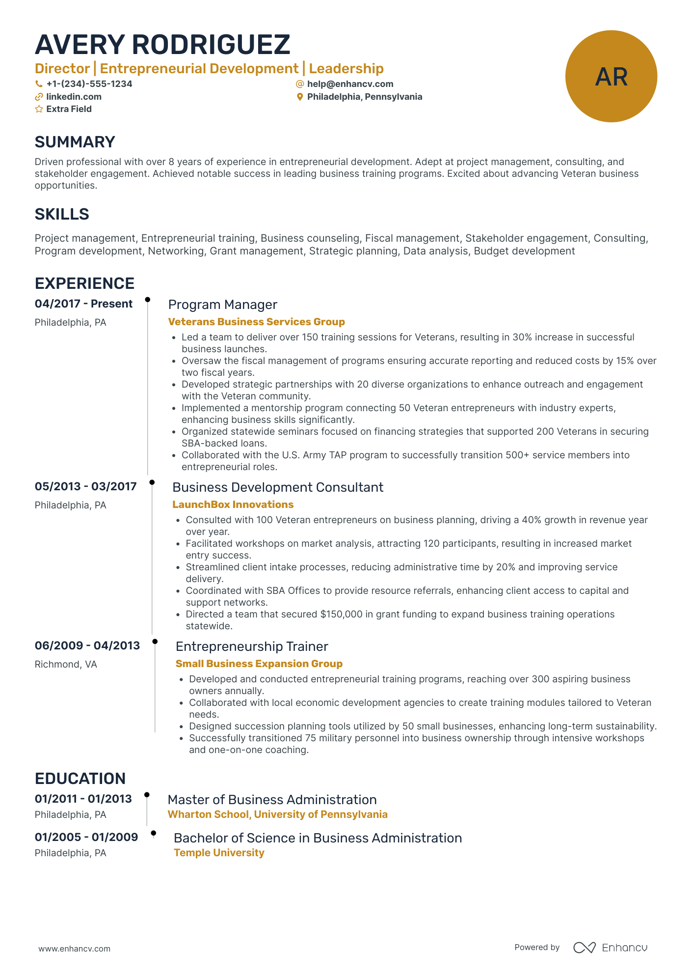 Veteran Business Owner Resume Example