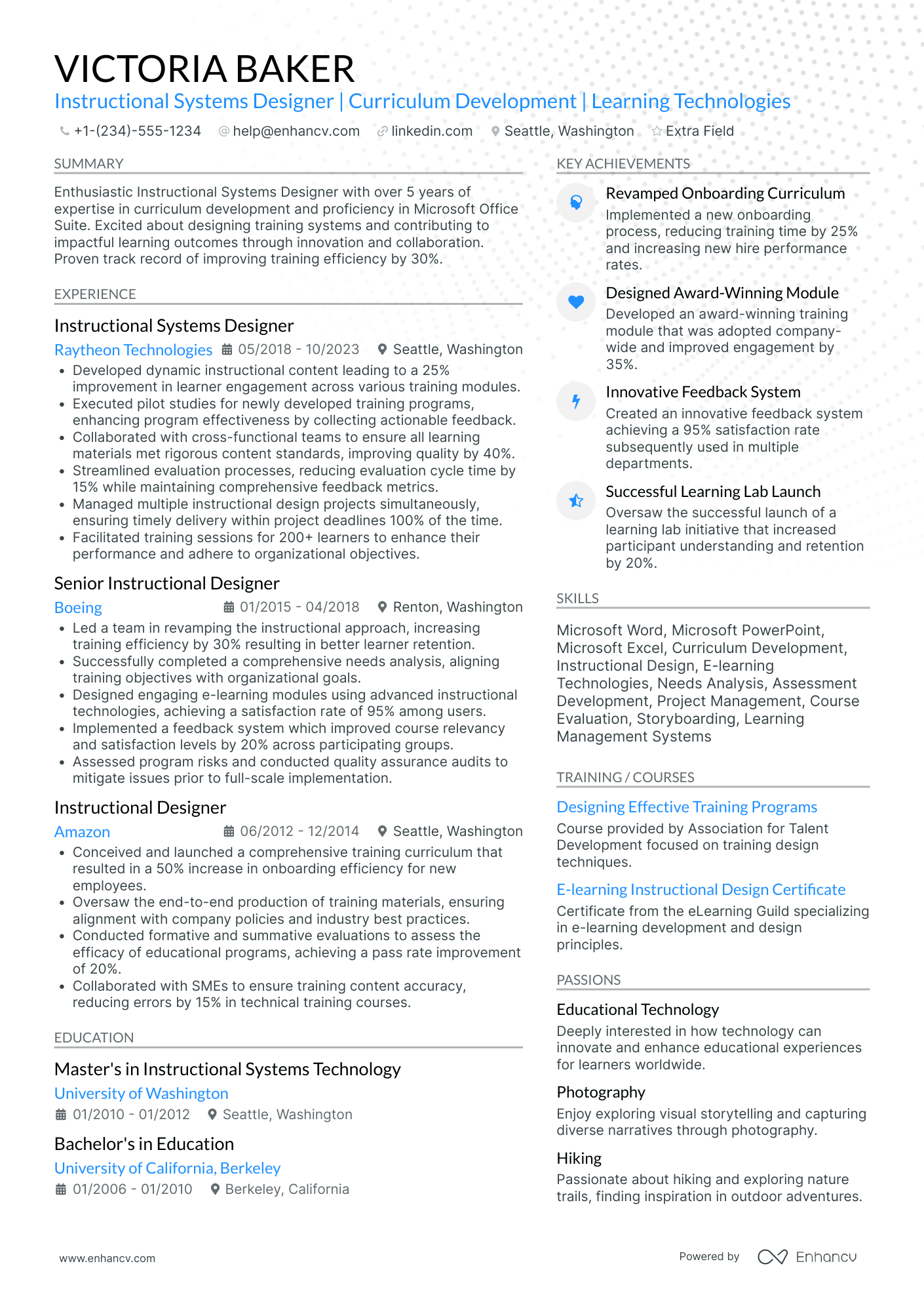 Instructional Systems Designer Resume Example