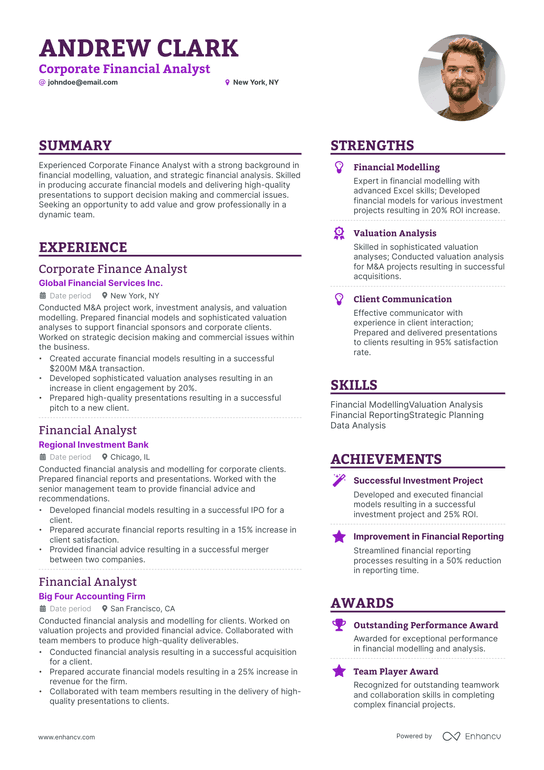 Corporate Financial Analyst Resume Example