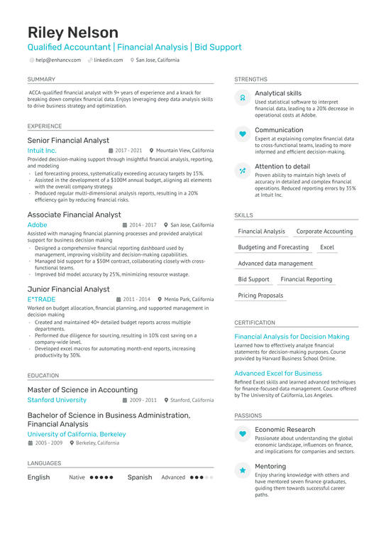 Chartered Financial Analyst Resume Example