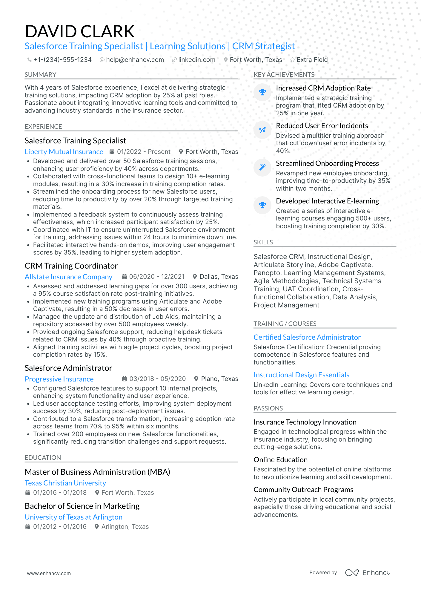 Salesforce Admin Trainee Resume Example