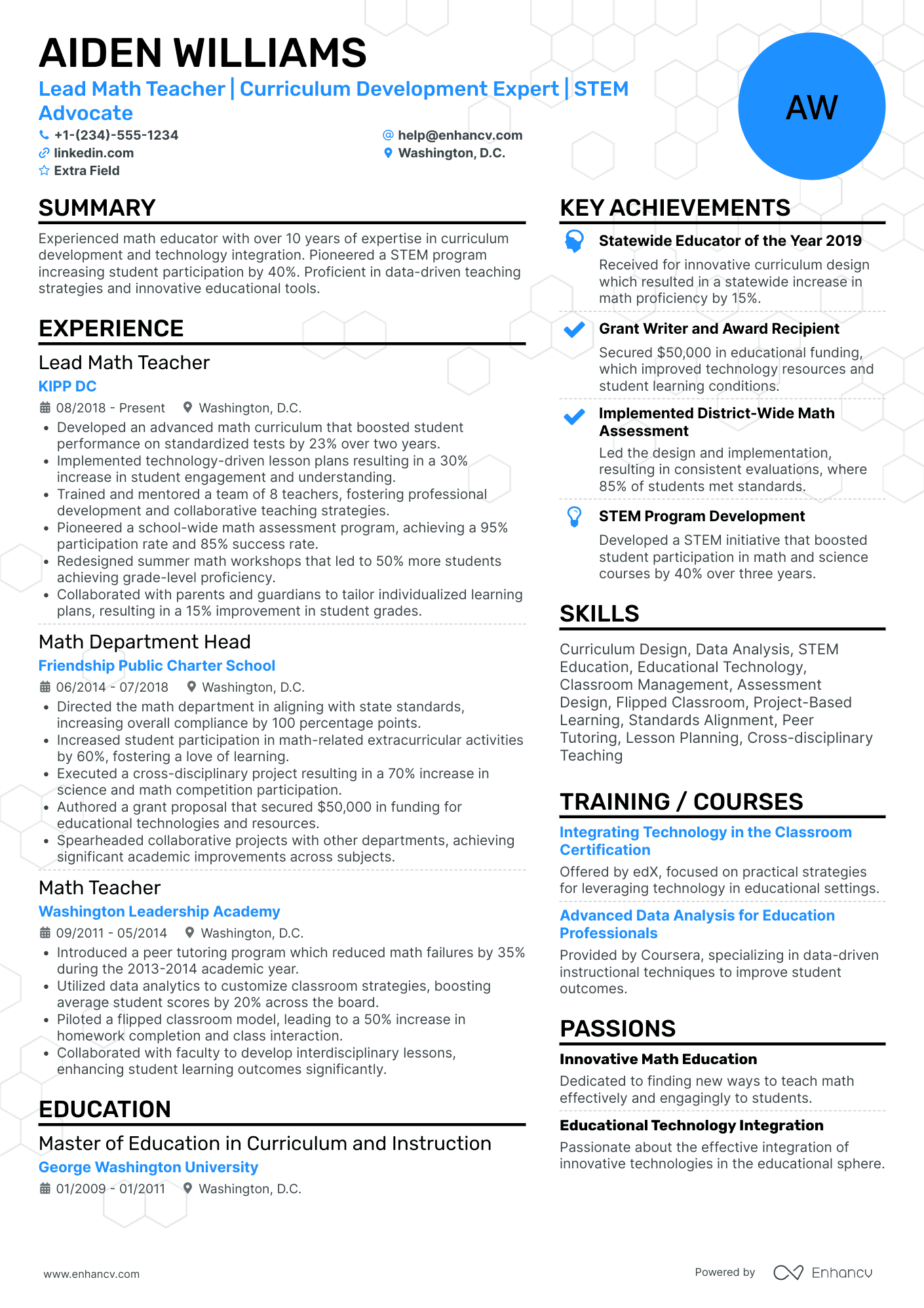 Lead Math Teacher Resume Example