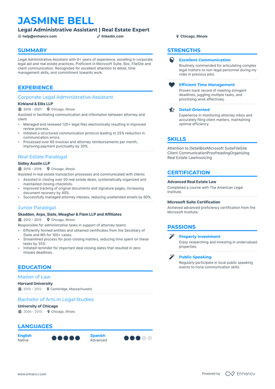 Real Estate Legal Assistant Resume Example