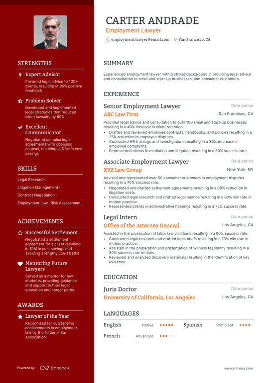 Employment Lawyer Resume Example