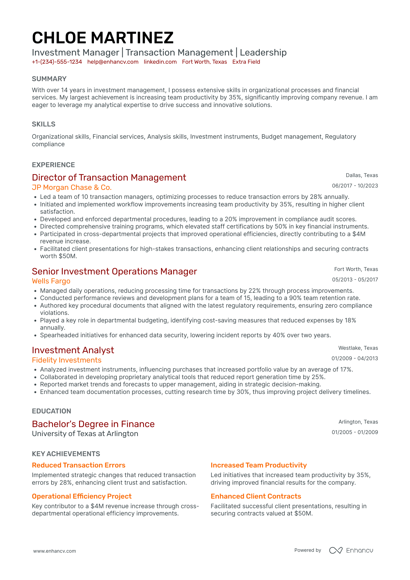 Assistant Investment Manager Resume Example