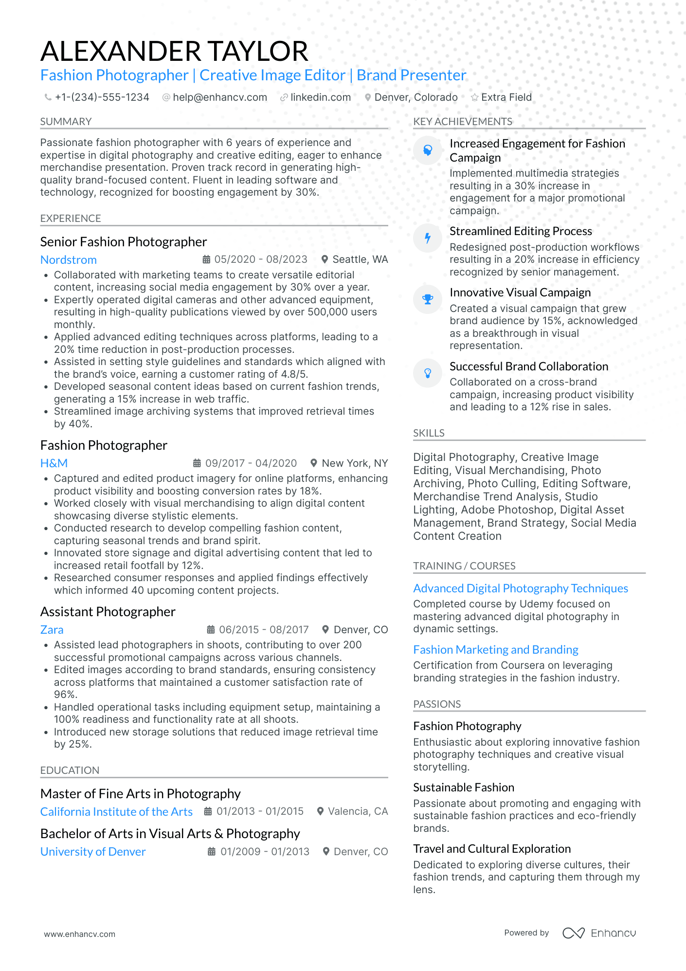 Fashion Photographer Resume Example