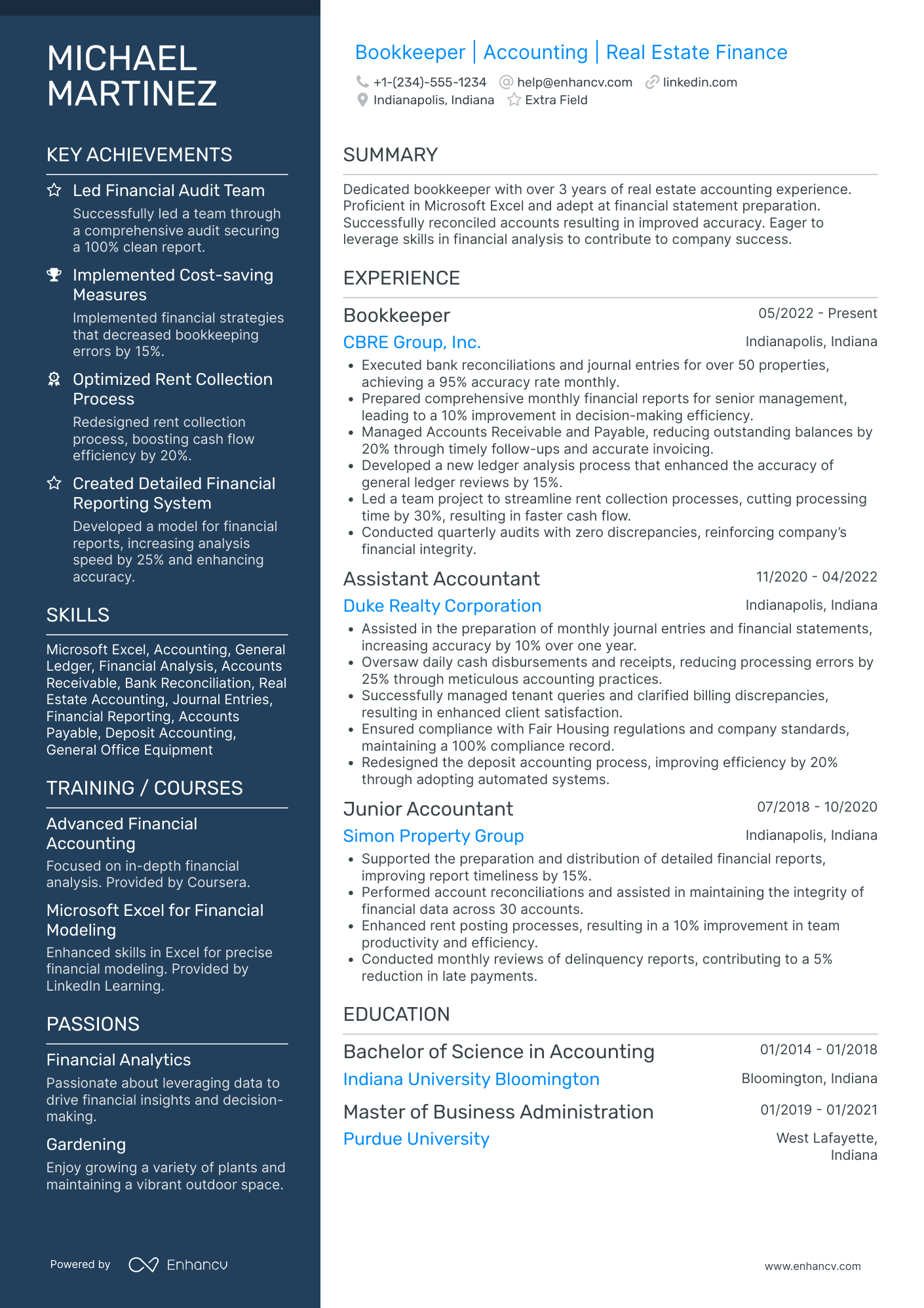 Financial Services Bookkeeper Resume Example