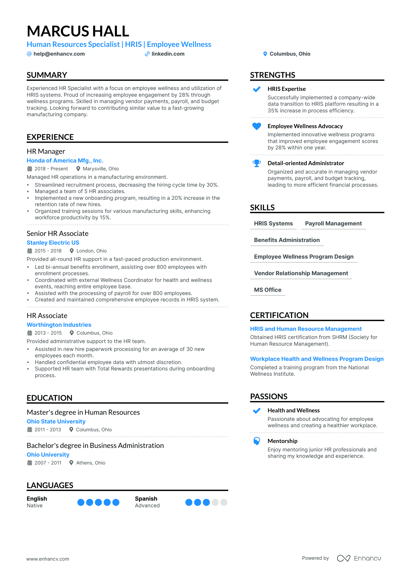 Human Resources Specialist Resume Example