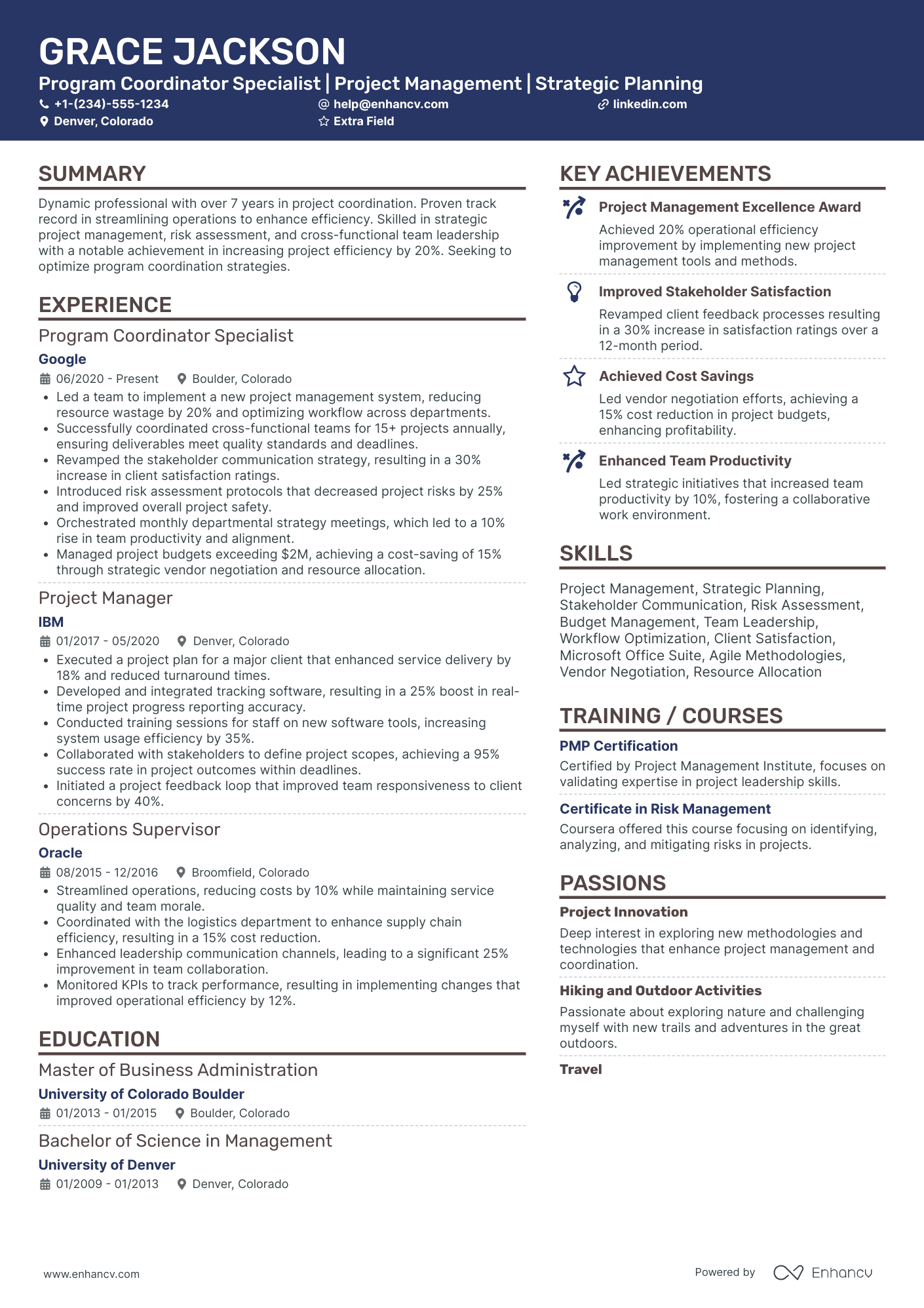 Program Coordinator Specialist Resume Example