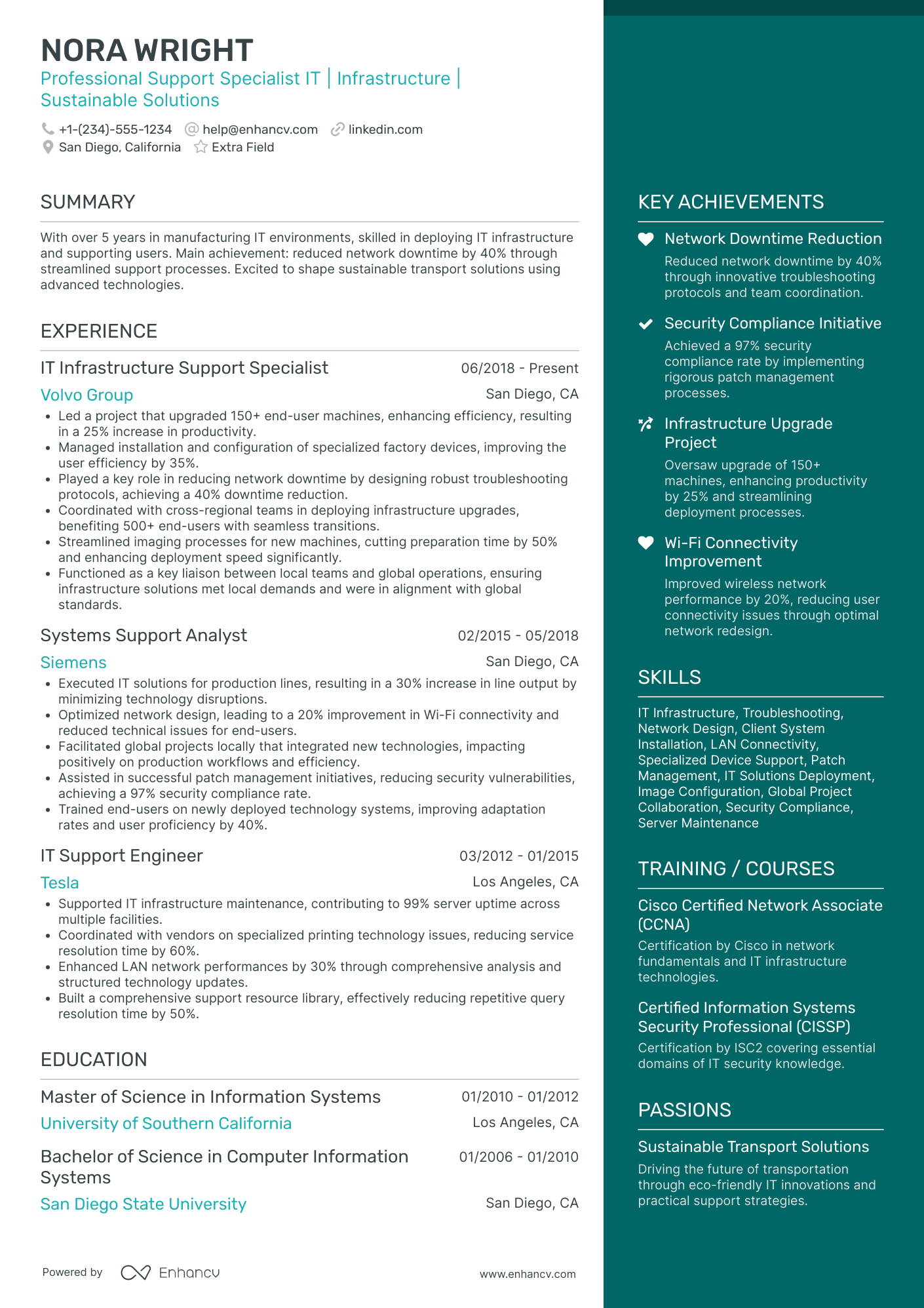 Entry Level IT Infrastructure Specialist Resume Example