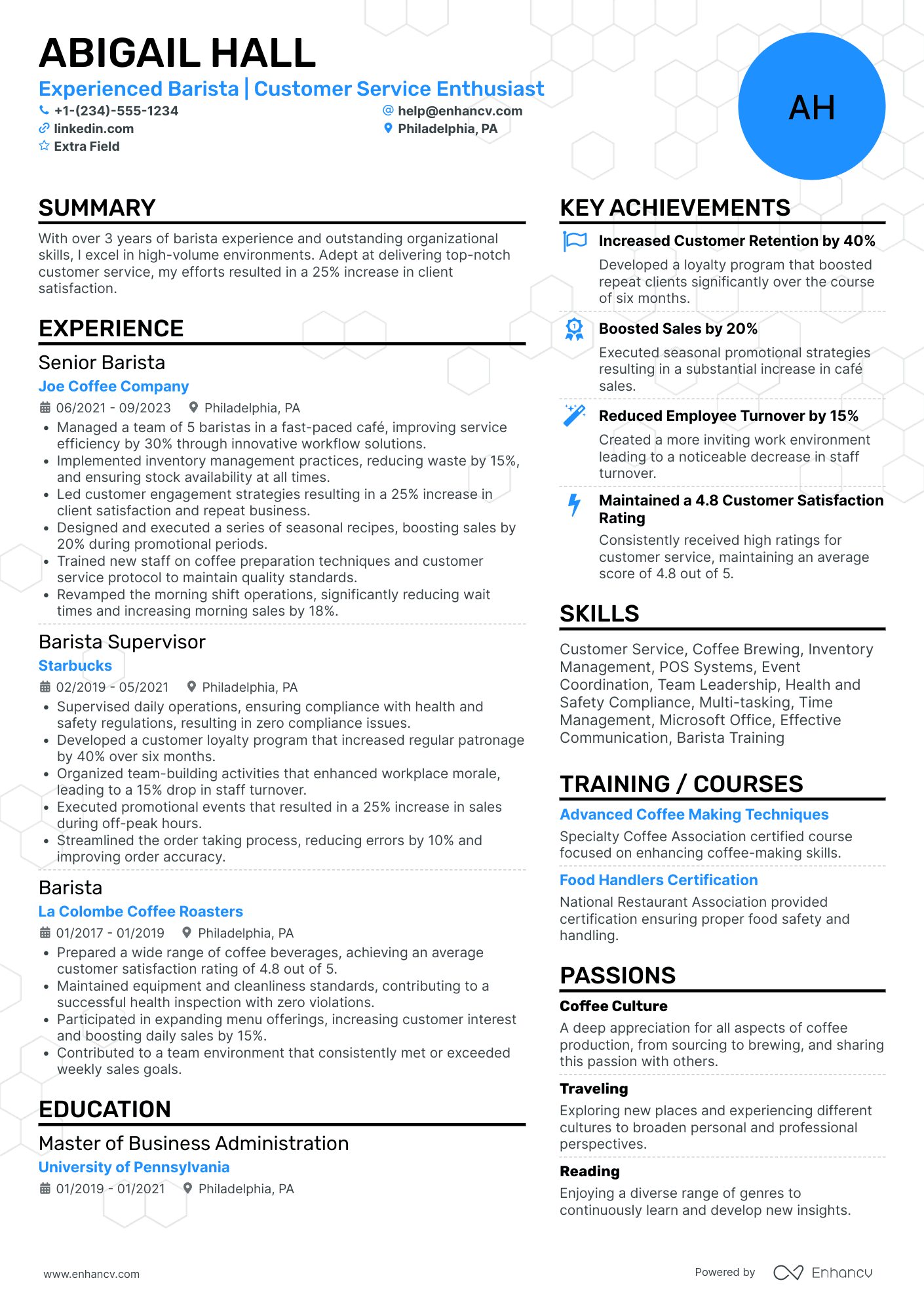 Mobile Barista Resume Example