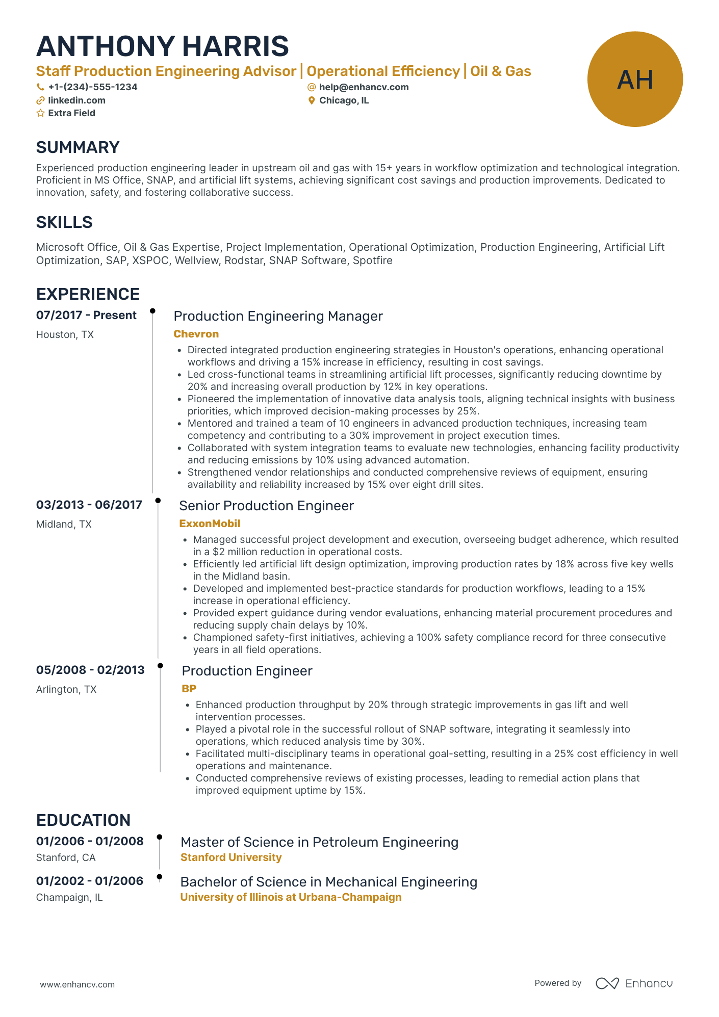 Petroleum Engineering Advisor Resume Example