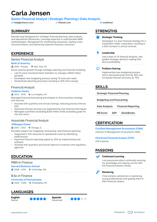 MBA Application Resume Example