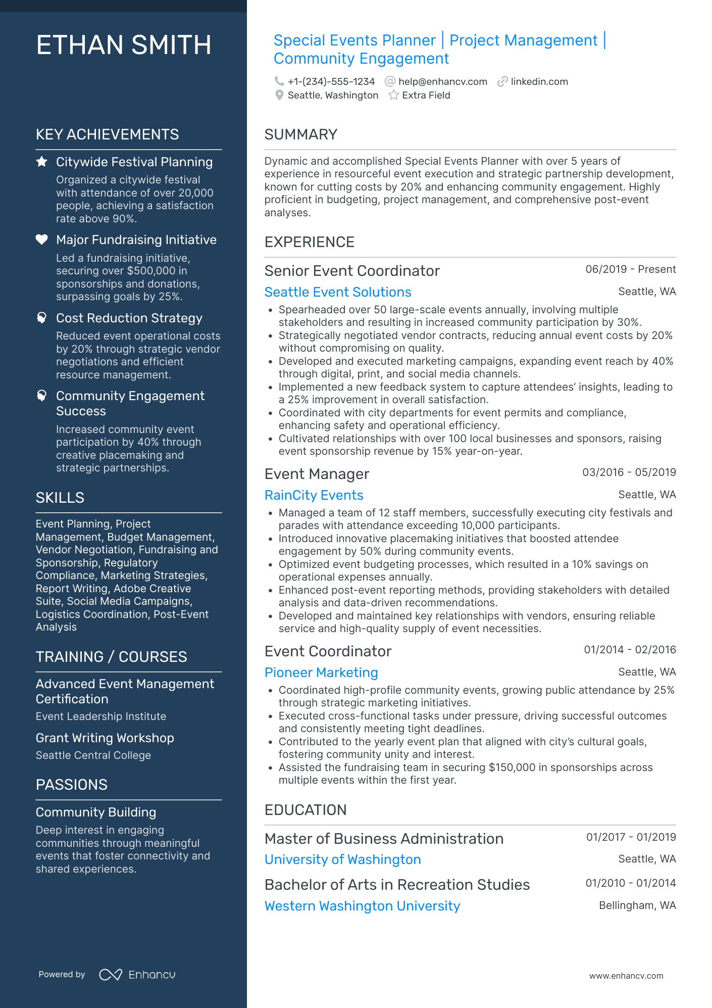 Festival Event Planner Resume Example