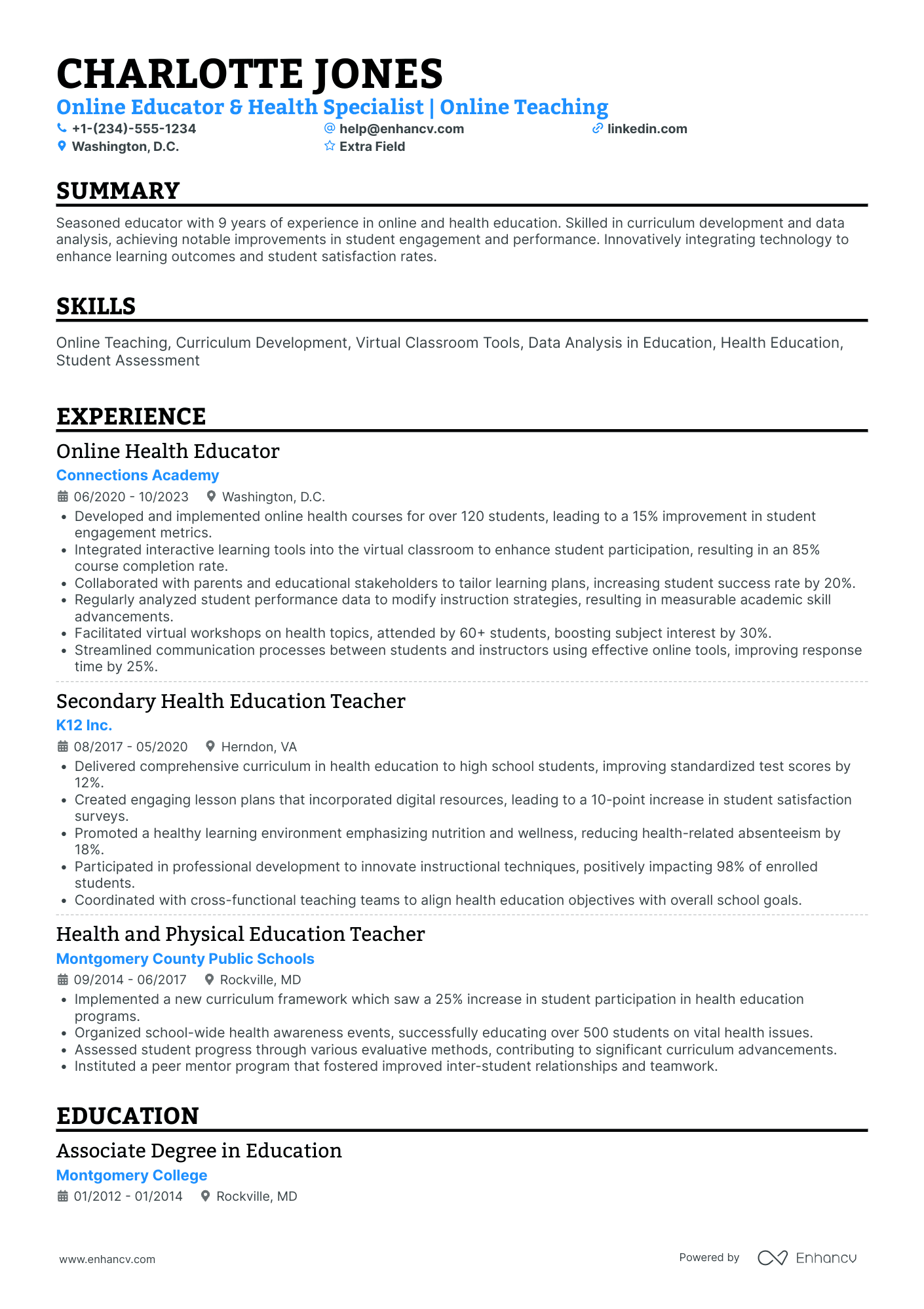 Mid Level Online Teacher Resume Example