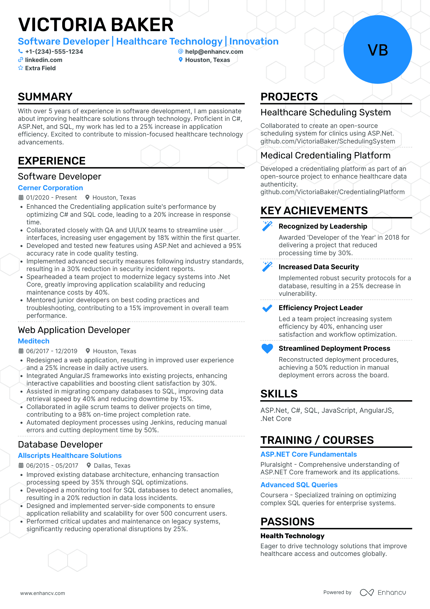 Software Developer Intern Resume Example