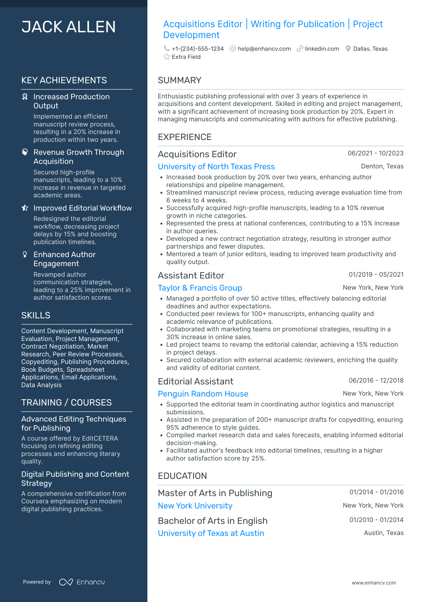 Acquisitions Editor Resume Example