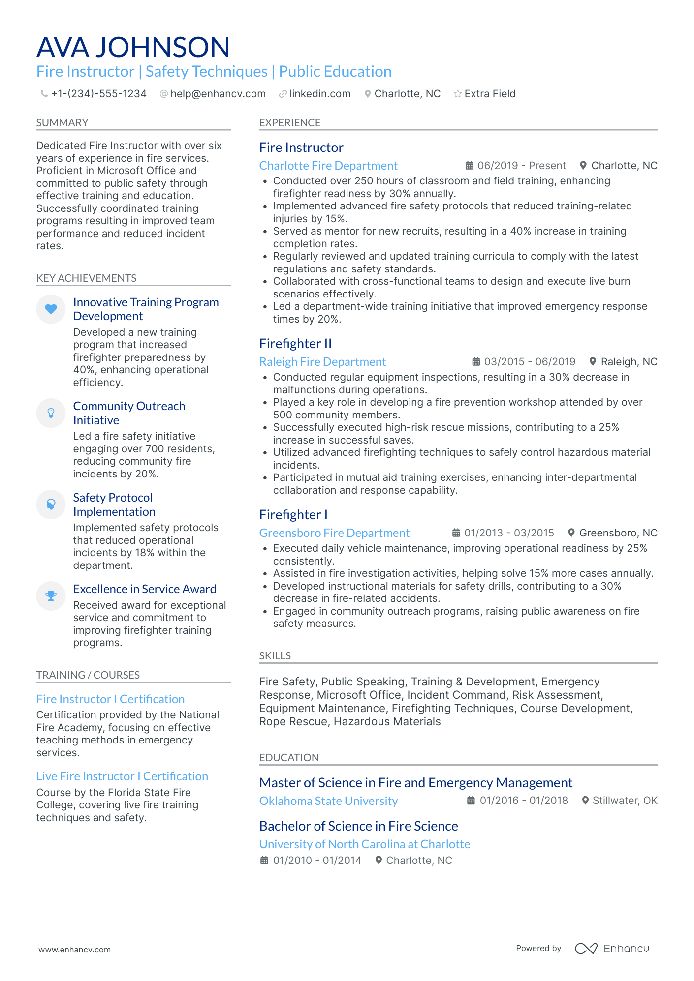 Firefighter Instructor Resume Example