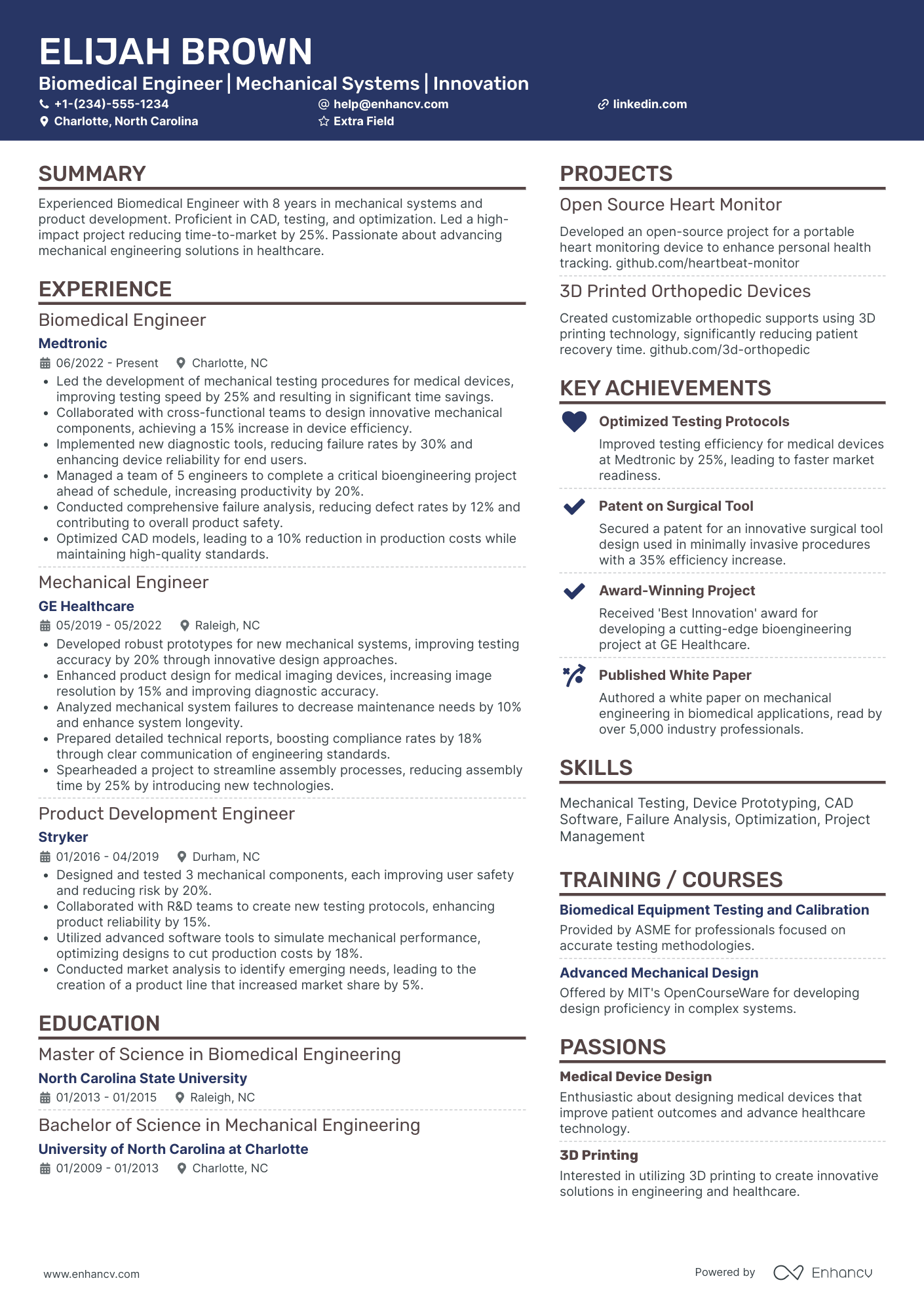 Biomedical Test Engineer Resume Example