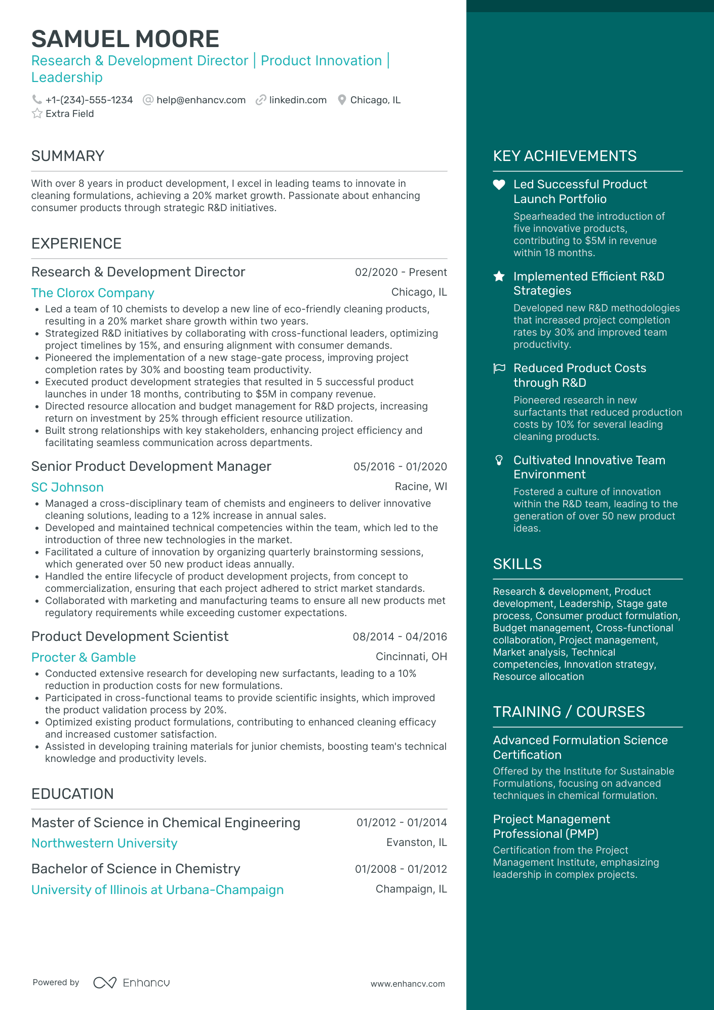 Director of Research and Development Resume Example