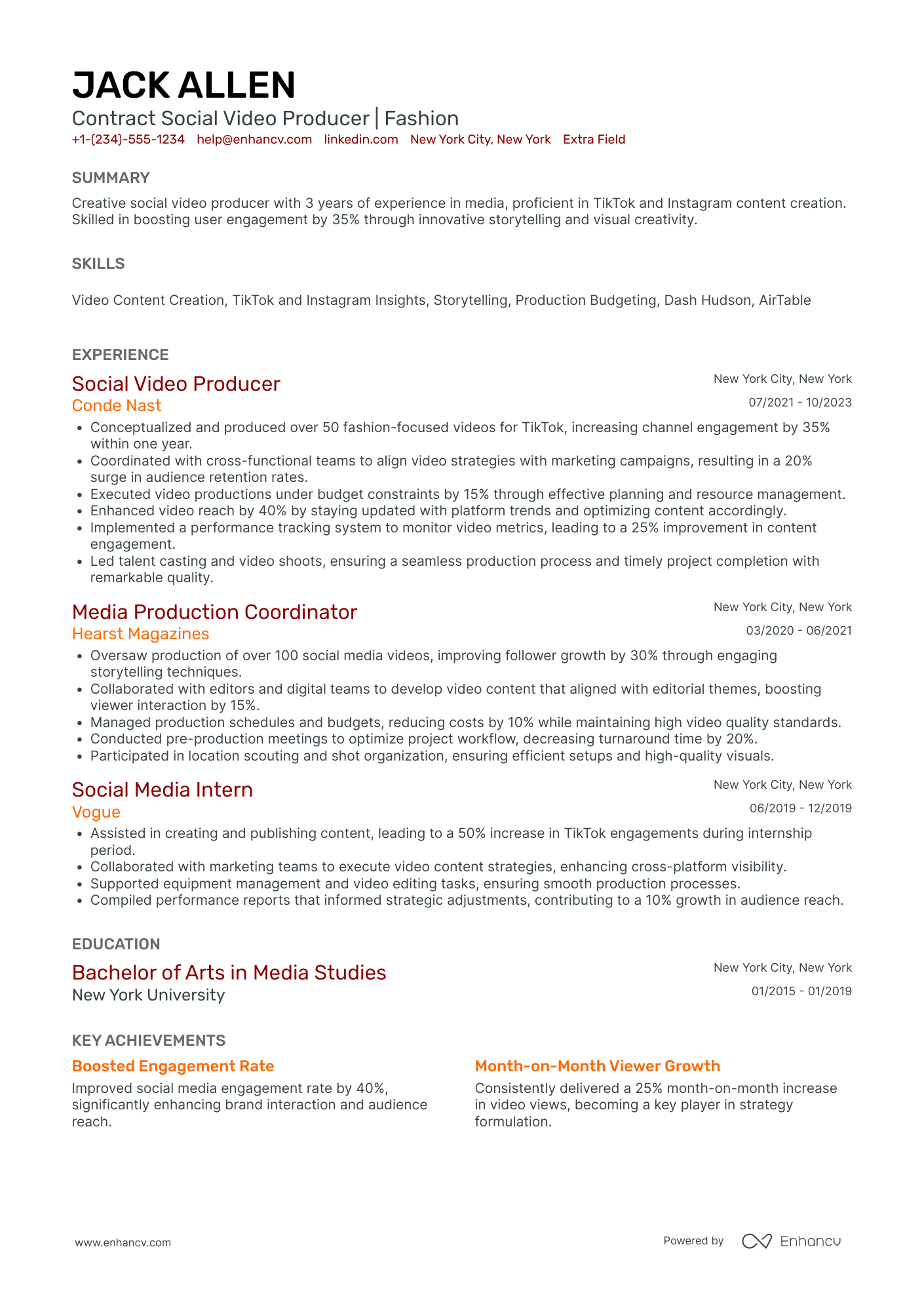 Junior Fashion Stylist Resume Example