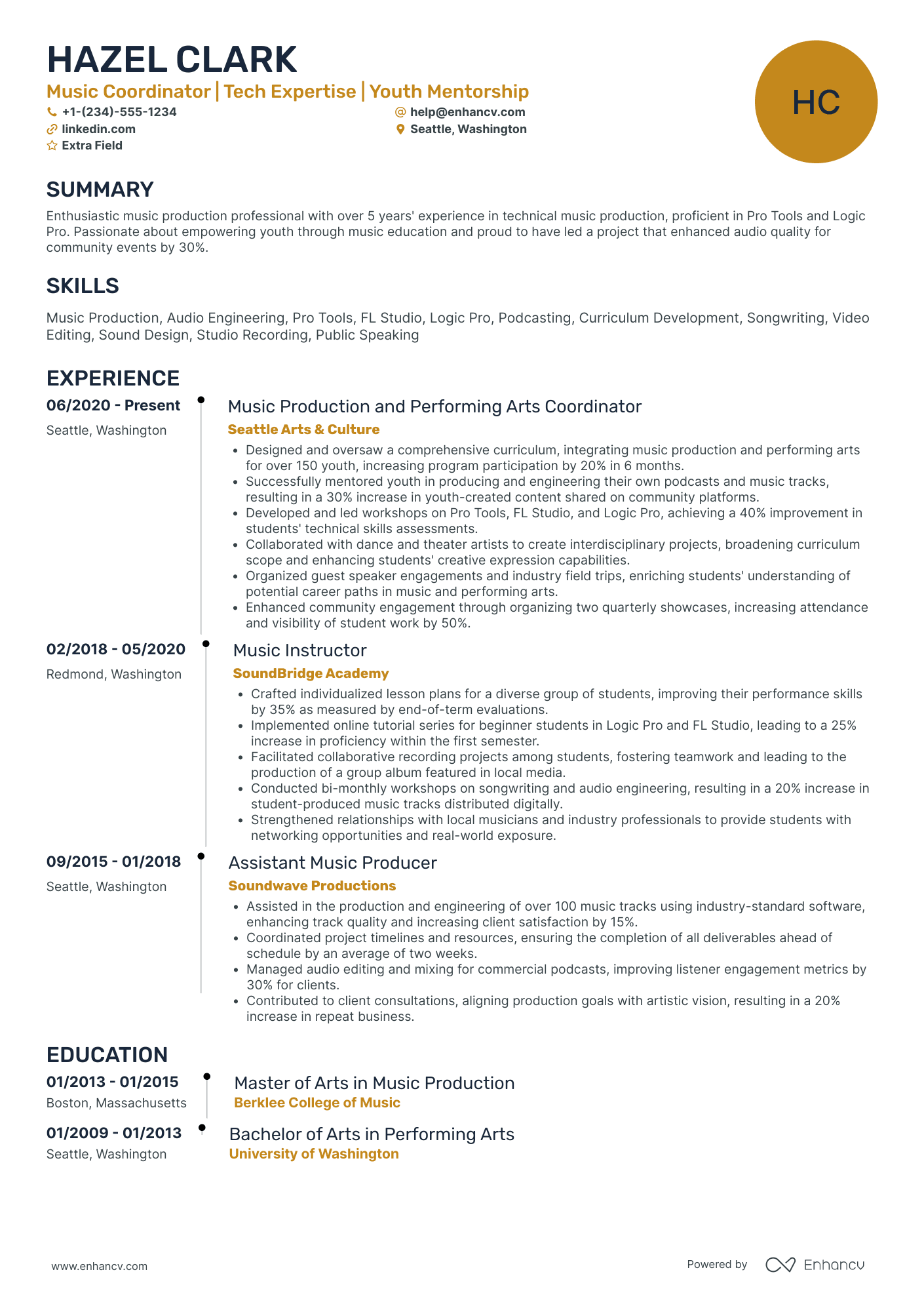 Dance Music Coordinator Resume Example