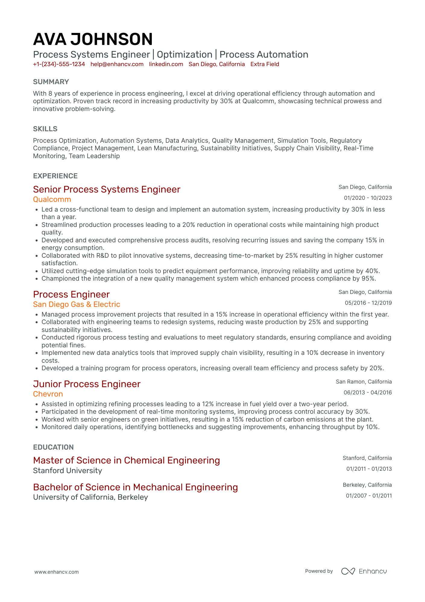 Process Systems Engineer Resume Example