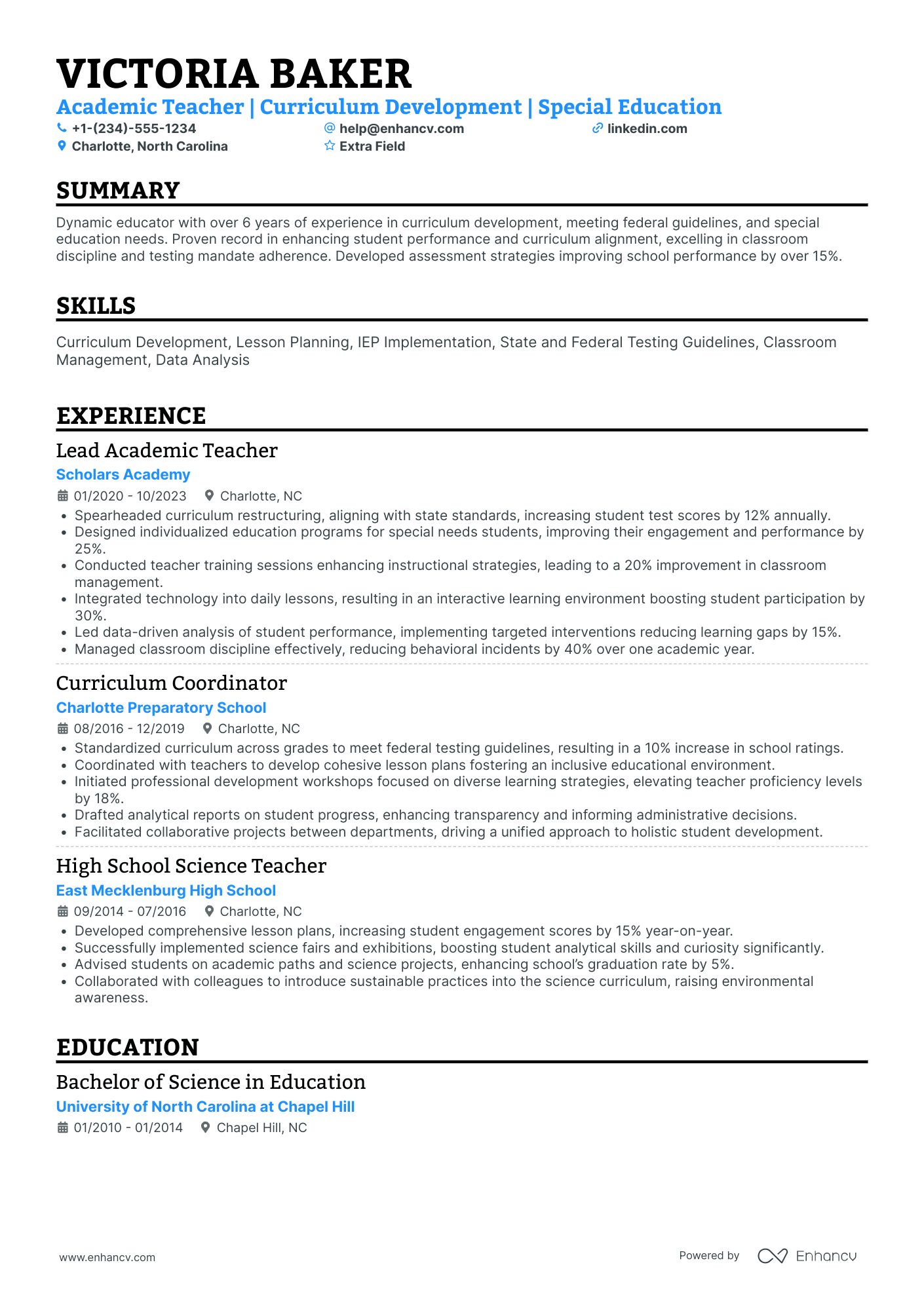 Undergraduate Student Teacher Resume Example