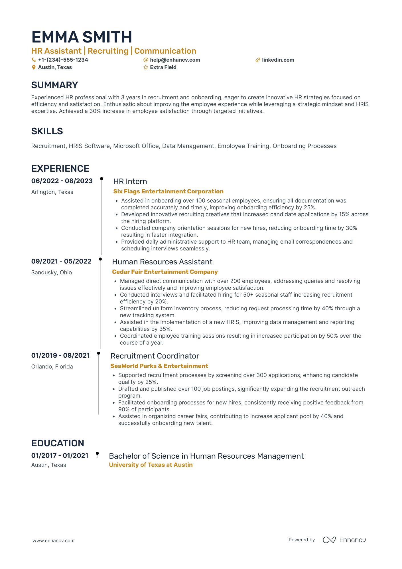 HR Assistant Generalist Resume Example