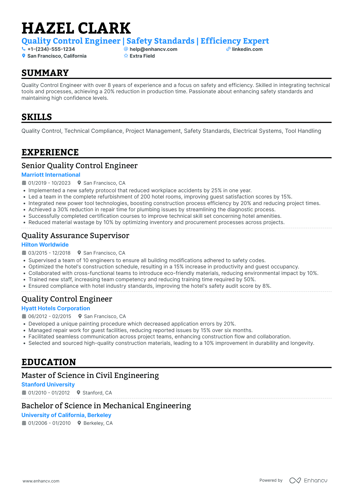 Quality Control Engineer Resume Example